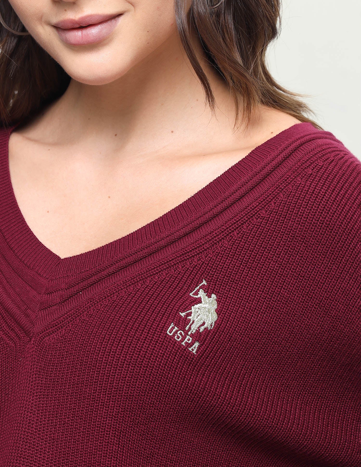 Solid Regular Fit Sweater Dark Red - U.S. Polo Assn. India | Large