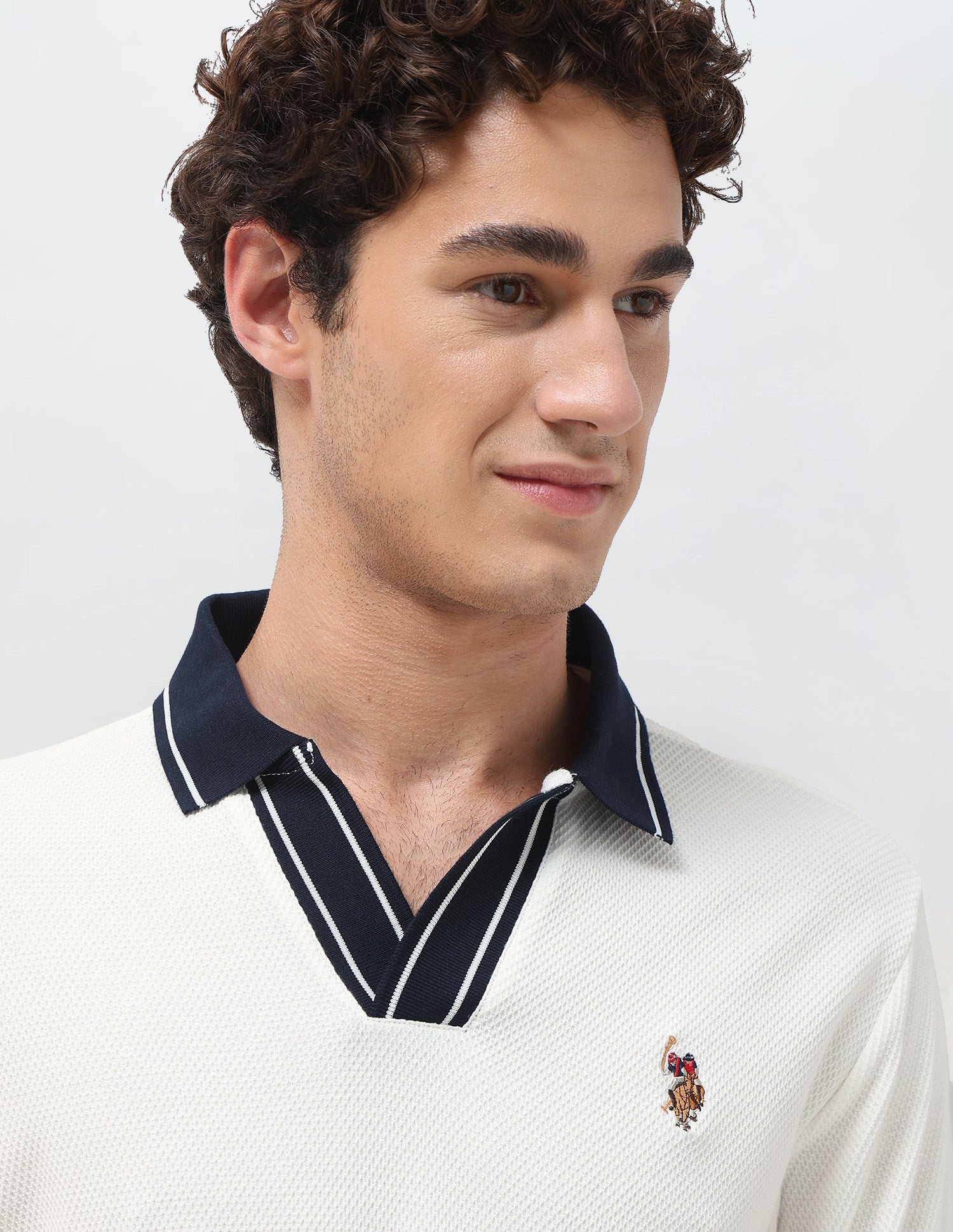Textured Slim Fit Polo Shirt Ivory - U.S. Polo Assn. India | Large