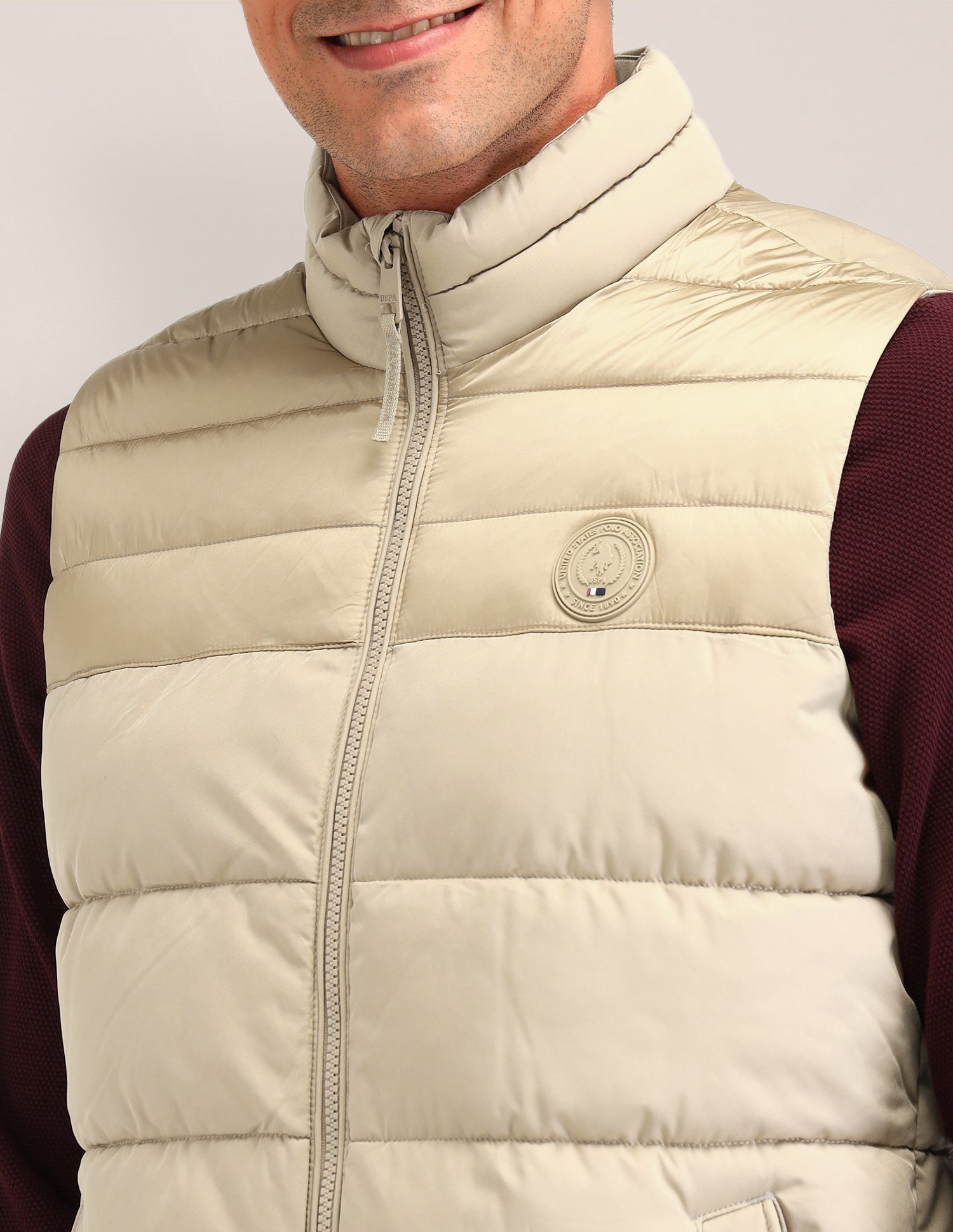 Colour blocked Regular Fit Jacket Beige - U.S. Polo Assn. India | Large