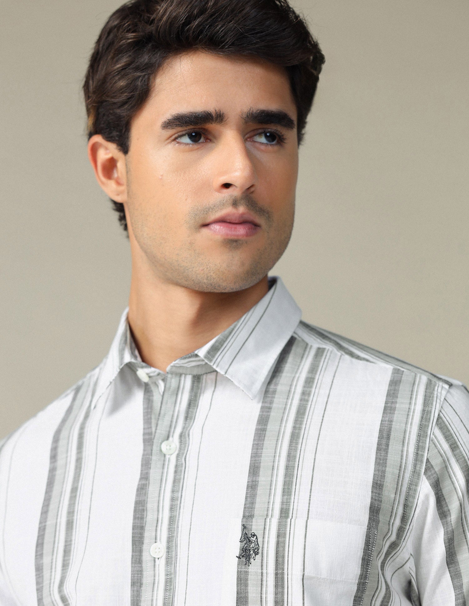 Vertical Striped Pure Cotton Shirt White - U.S. POLO ASSN. | Large