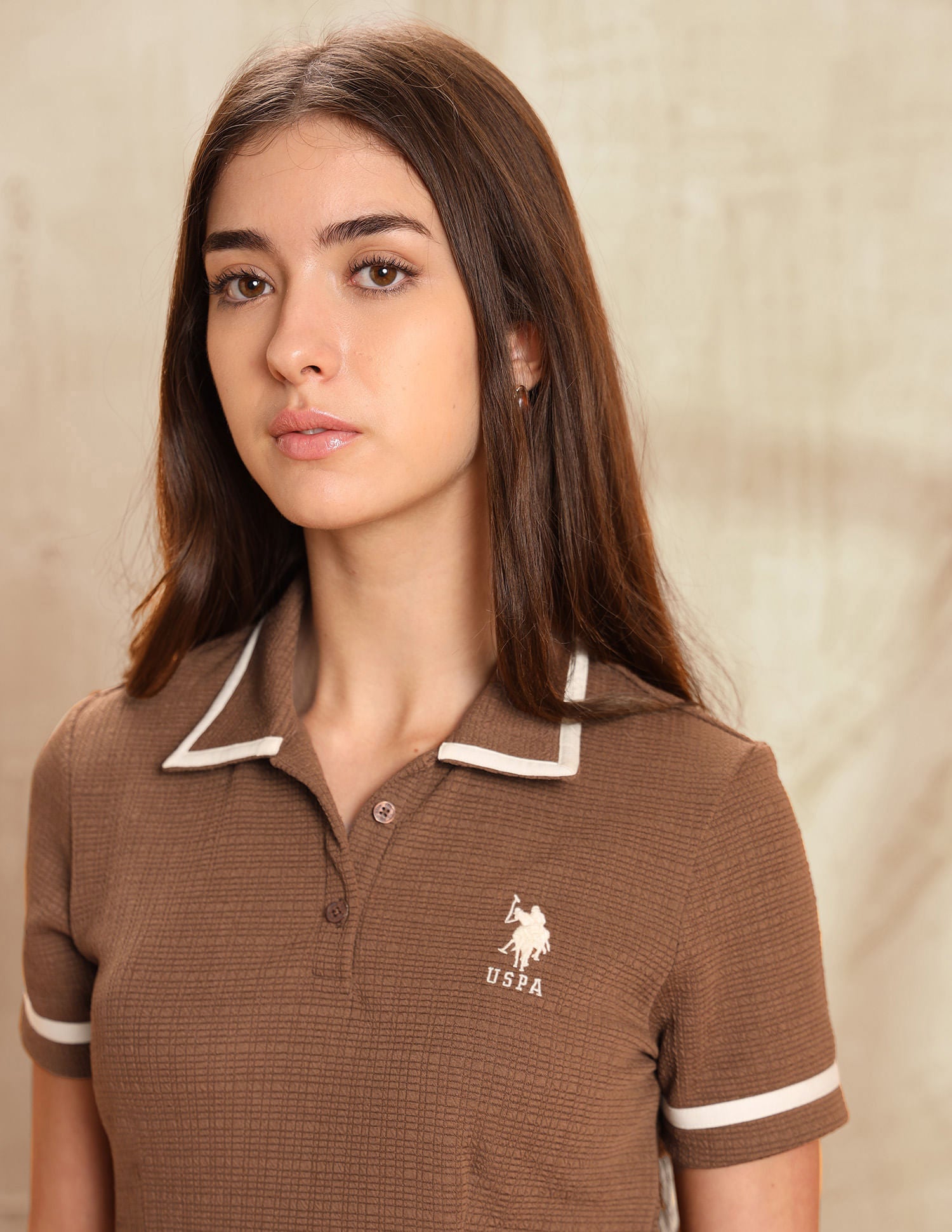 Textured Mini Polo Dress Brown - U.S. POLO ASSN. | Large