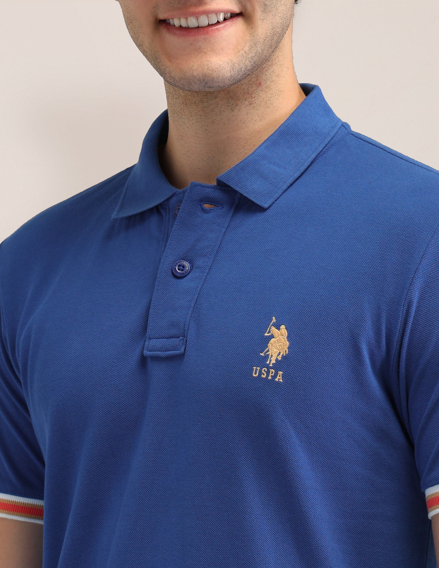 Solid Slim Fit Polo Shirt Blue - U.S. Polo Assn. India | Large