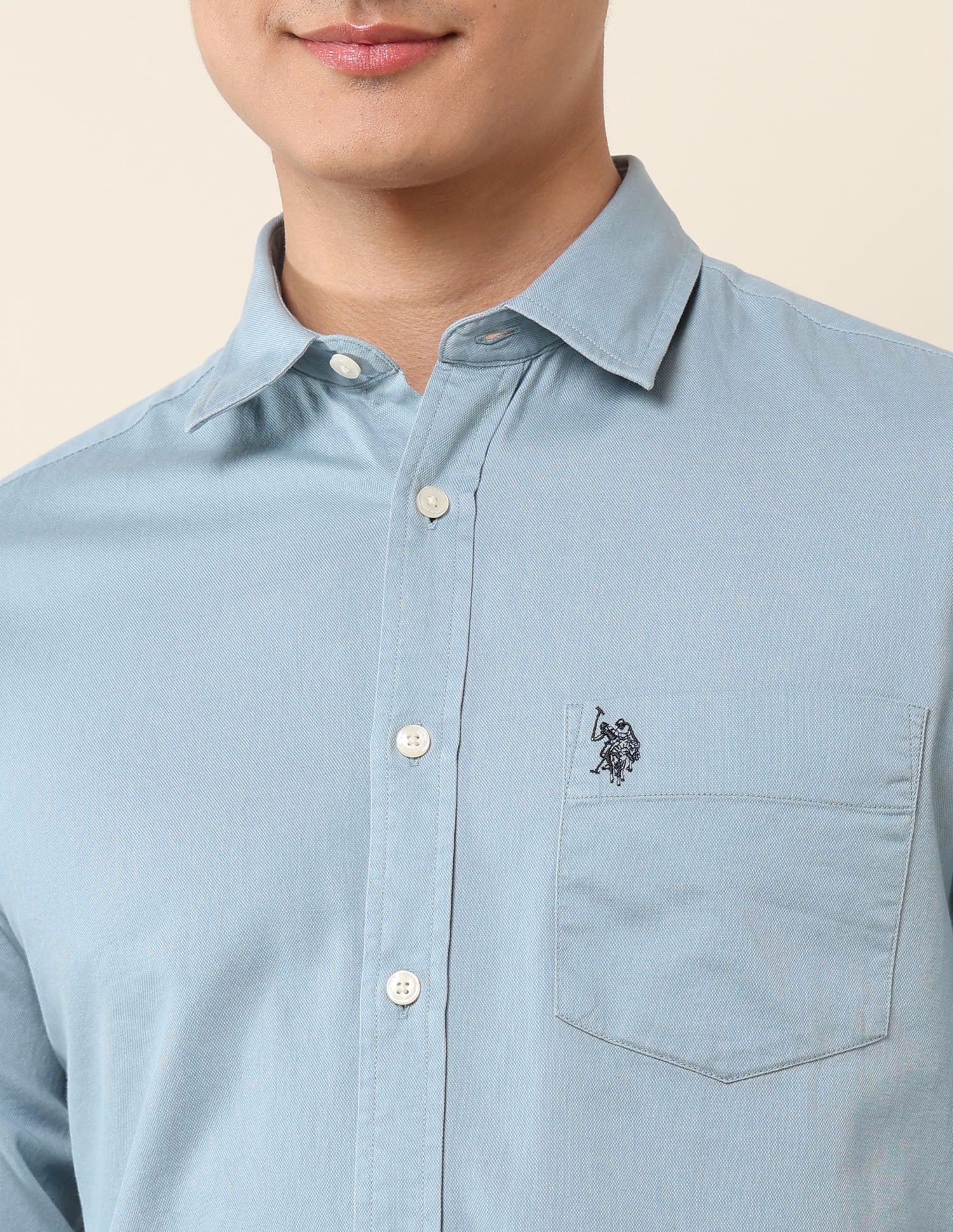 Pure Cotton Dobby Tailored Fit Shirt Light Blue - U.S. Polo Assn. India | Large