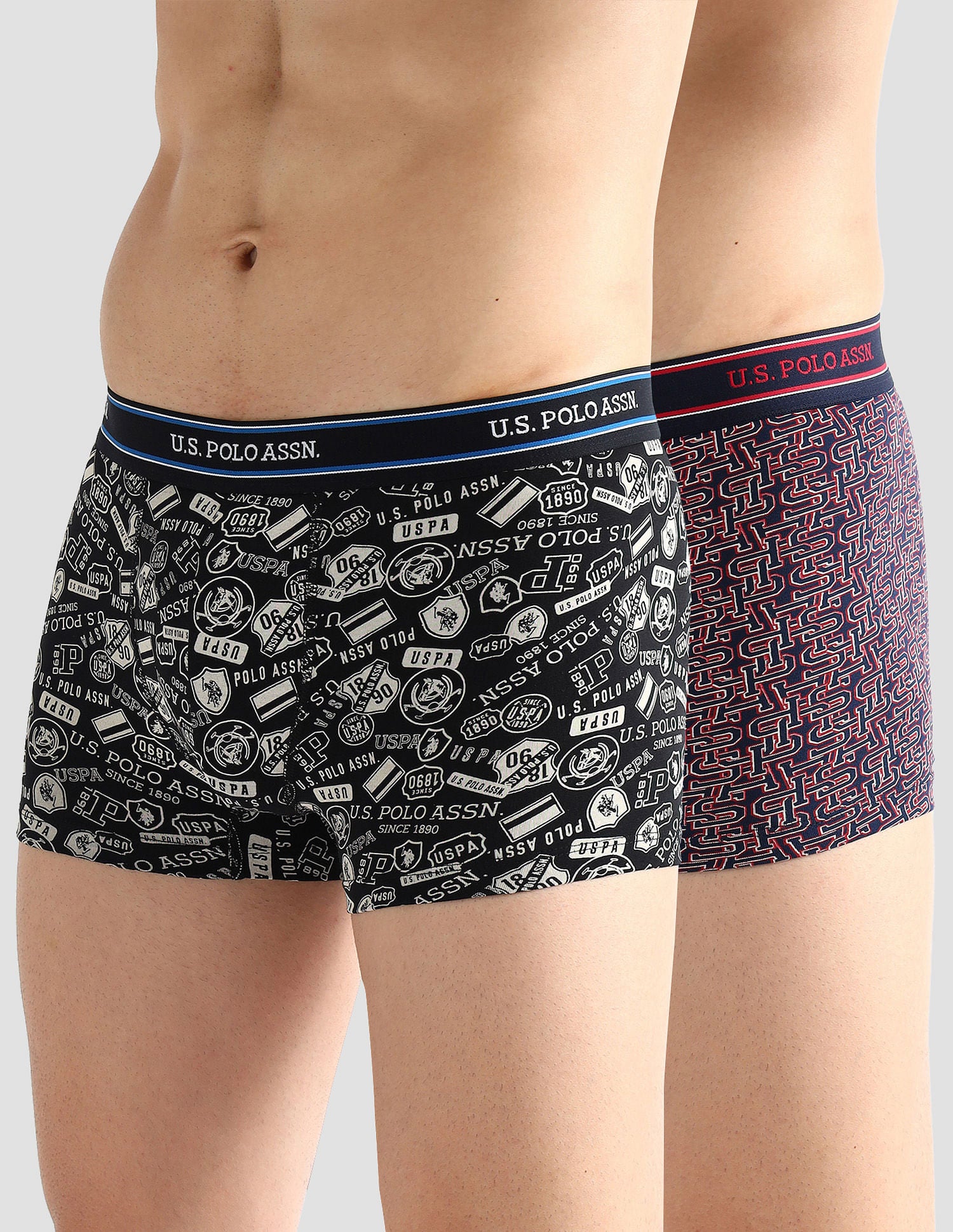 Elasticized Waist Printed I616 Trunks - Pack Of 2 Black and Navy - U.S. POLO ASSN. | Large