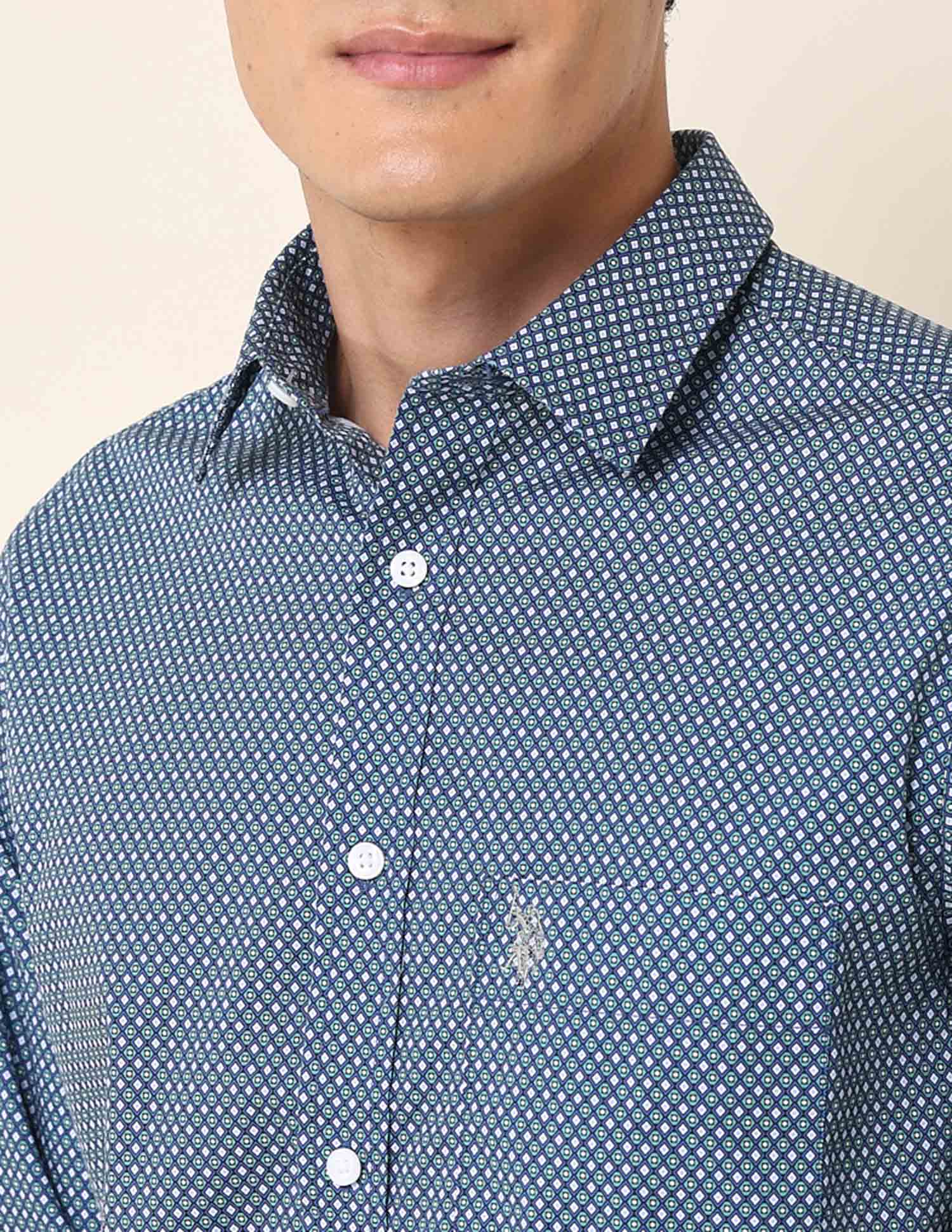 Geometric Printed Tailored Fit Shirt Blue - U.S. Polo Assn. India | Large