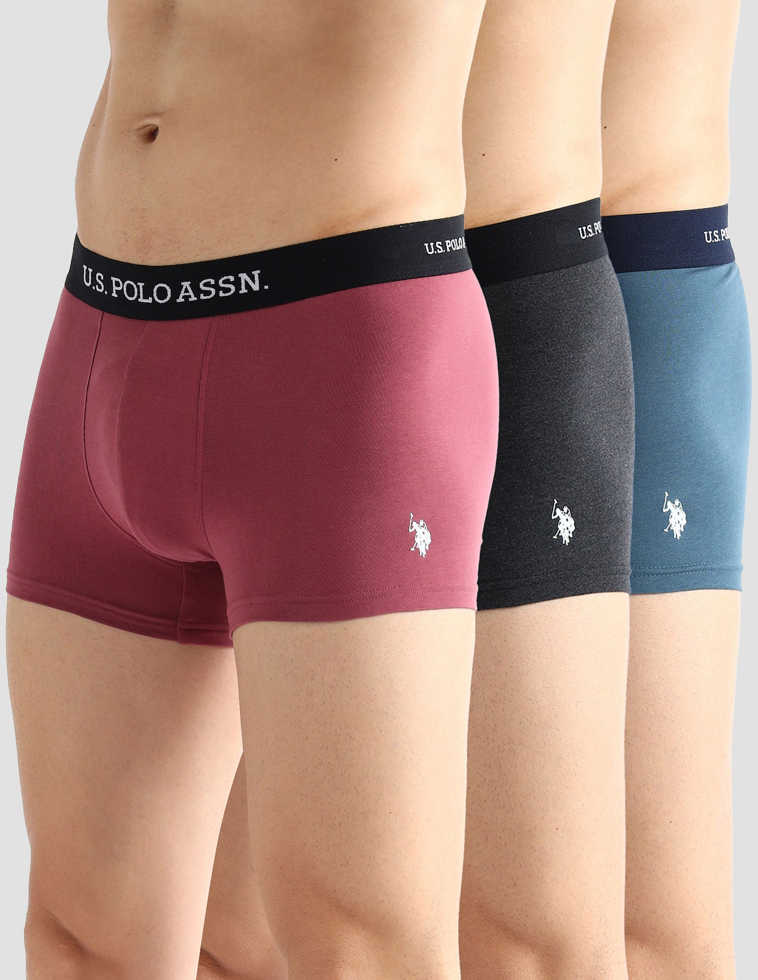 Elasticized Waist Solid OET13 Trunks - Pack Of 3 Navy, Grey and Purple - U.S. POLO ASSN. | Large