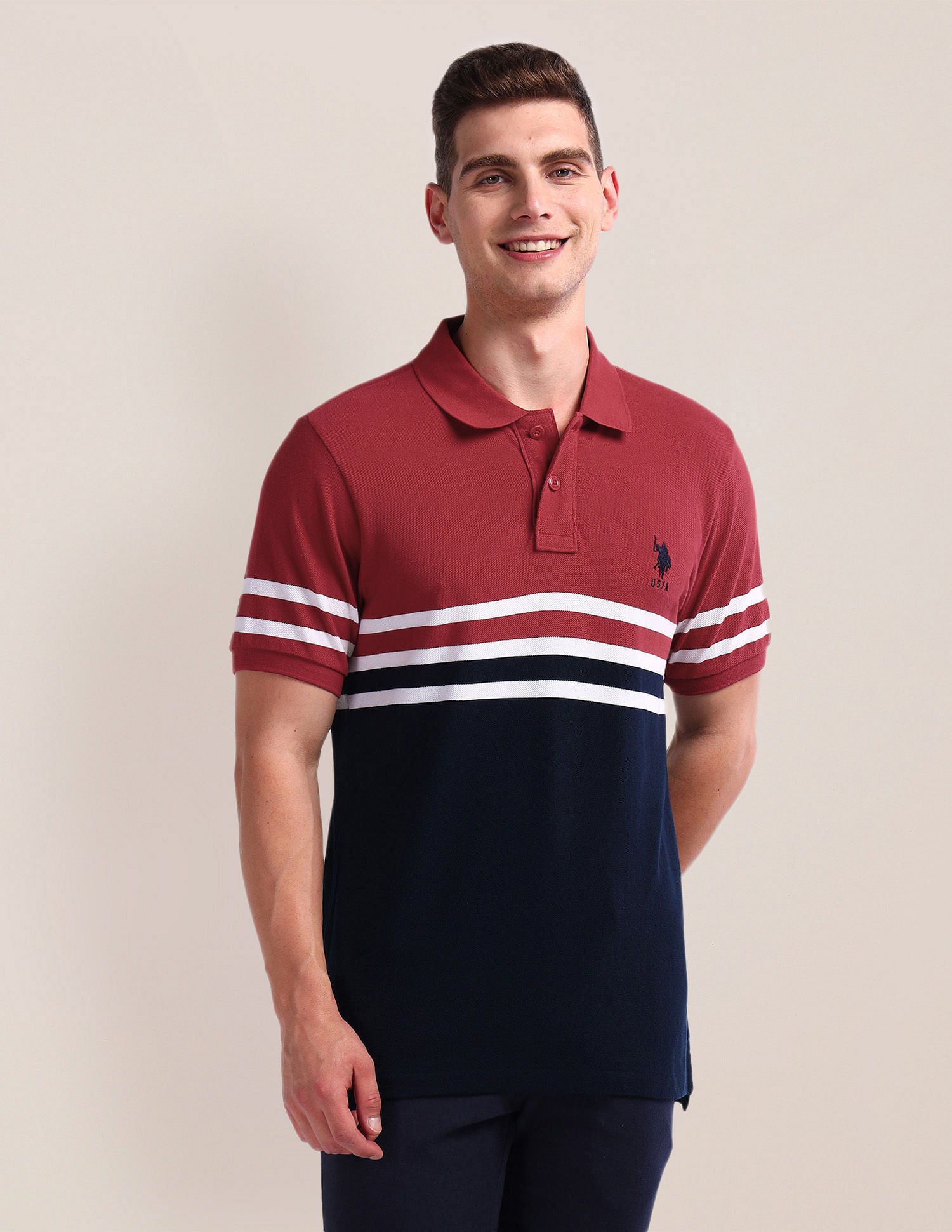 Colour Block Pique Polo Shirt Navy - U.S. Polo Assn. India | Large