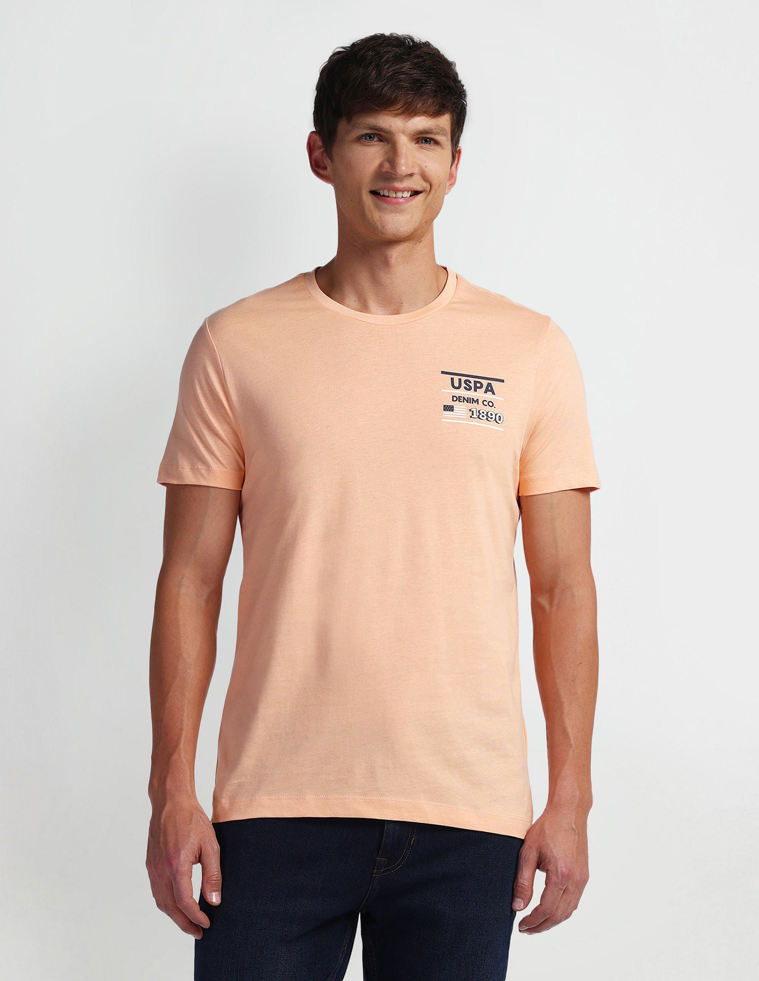 Brand Print Muscle Fit T-Shirt Peach - U.S. Polo Assn. India | Large