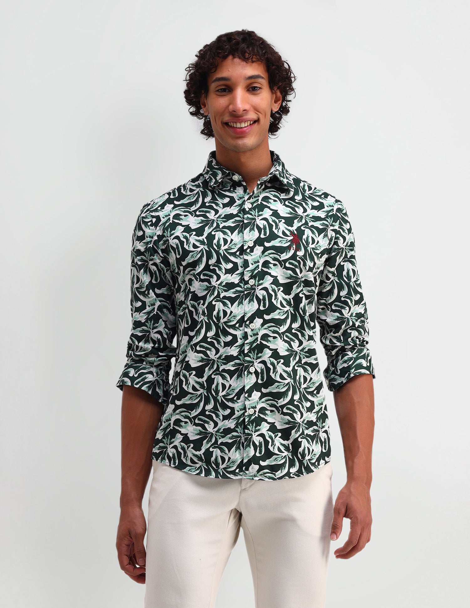 Floral Pattern Twill Shirt Brown - U.S. Polo Assn. India | Large