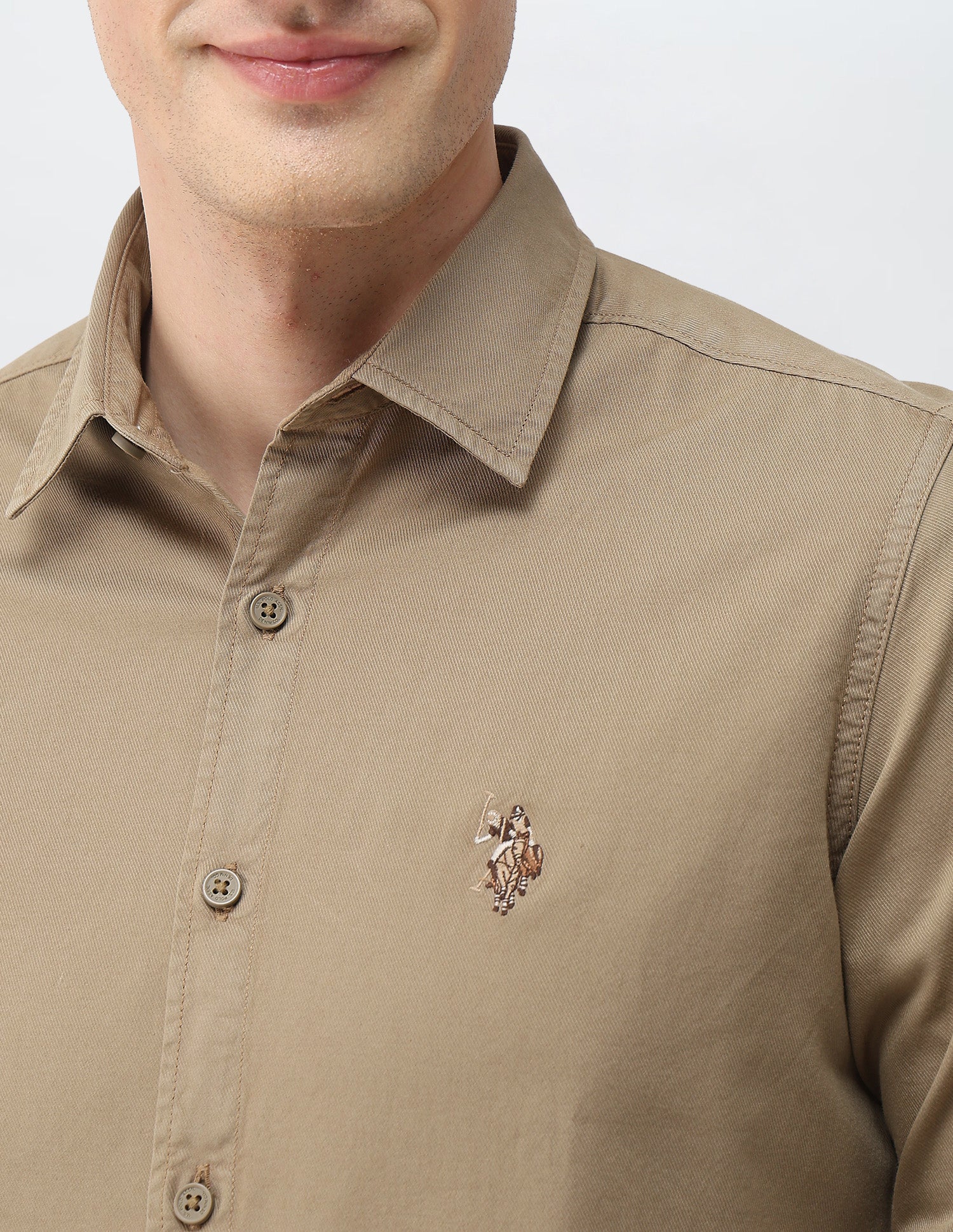 Solid Twill Shirt Light Brown - U.S. Polo Assn. India | Large