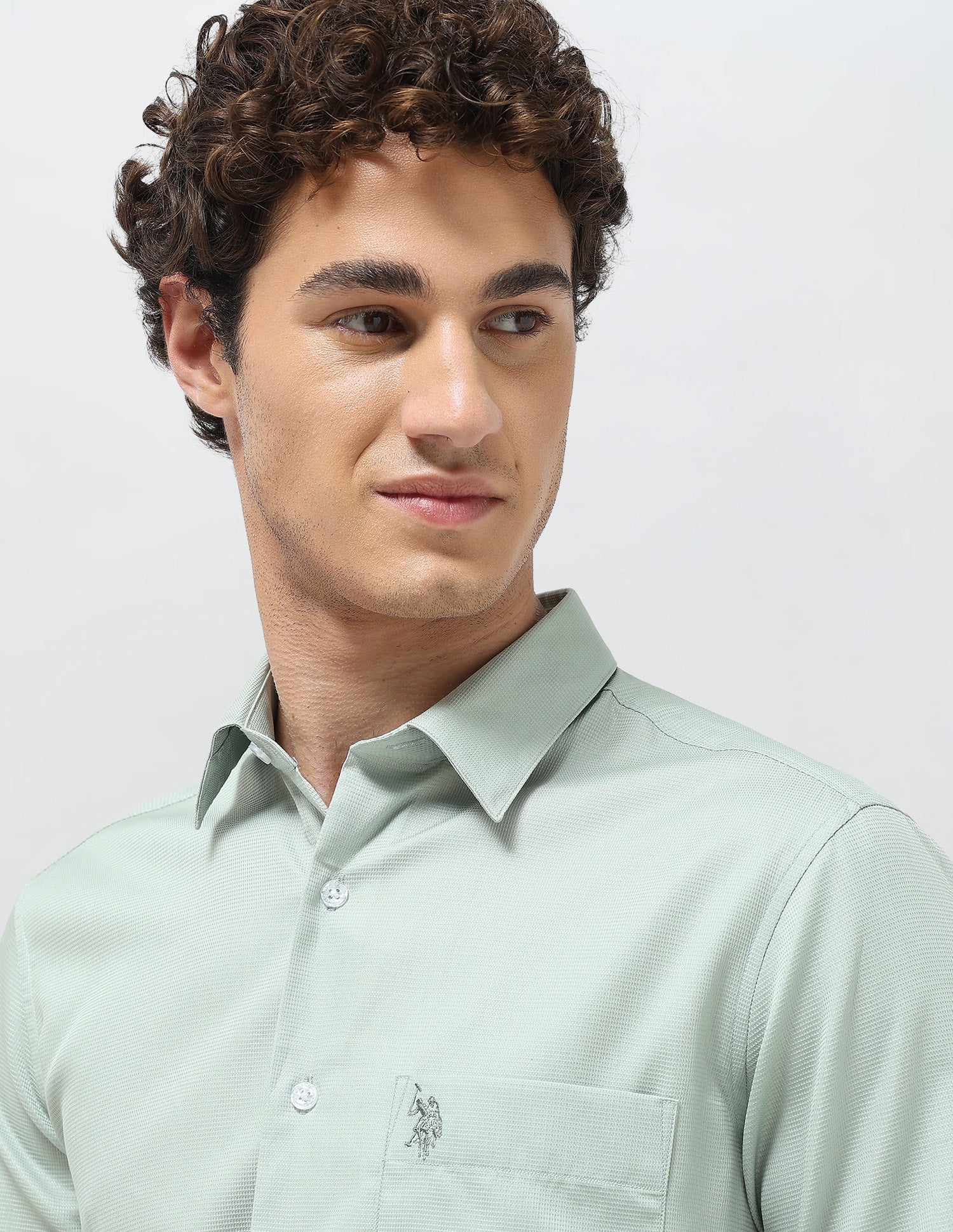 Textured Regular Fit Shirt Light Green - U.S. Polo Assn. India | Large