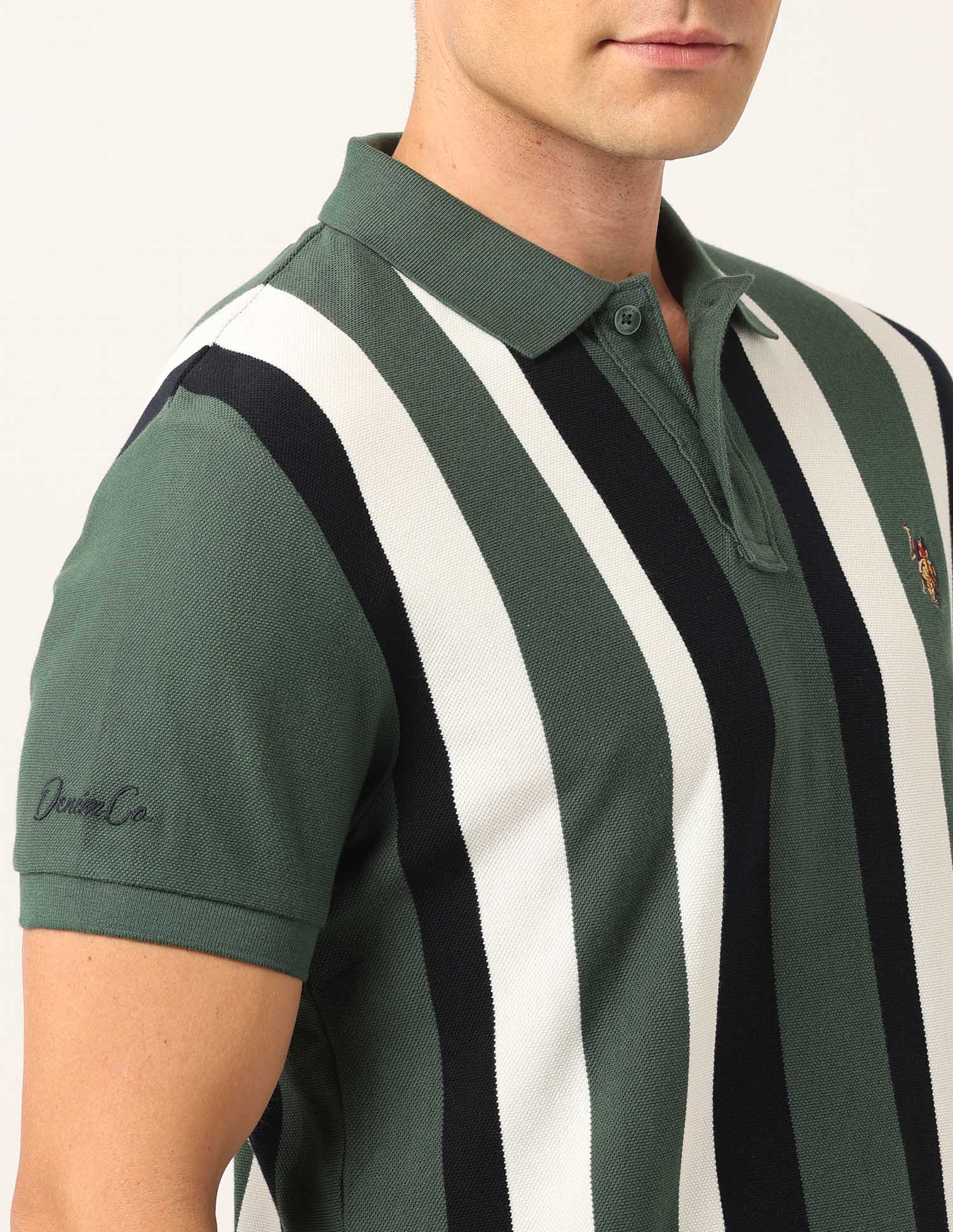 Vertical Striped Muscle Fit Polo Shirt Olive - U.S. Polo Assn. India | Large