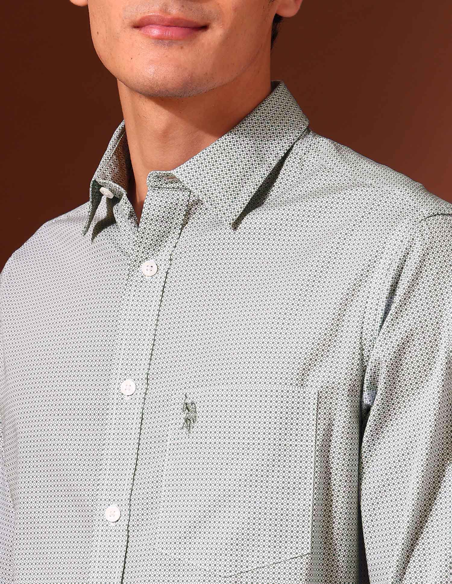 Geometric Printed Tailored Fit Shirt Green - U.S. Polo Assn. India | Large