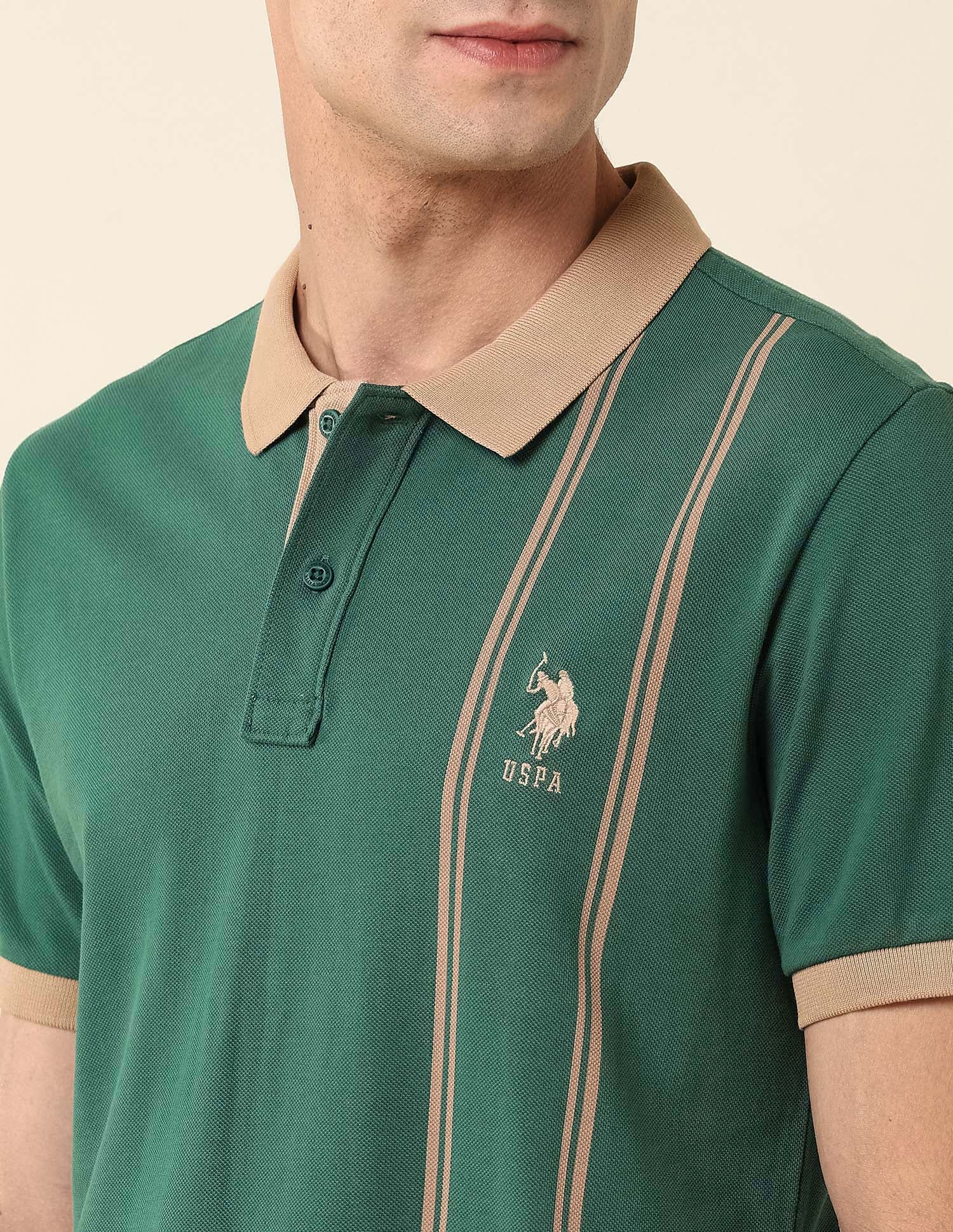 Vertical Striped Slim Fit Polo Shirt Dark Green - U.S. Polo Assn. India | Large