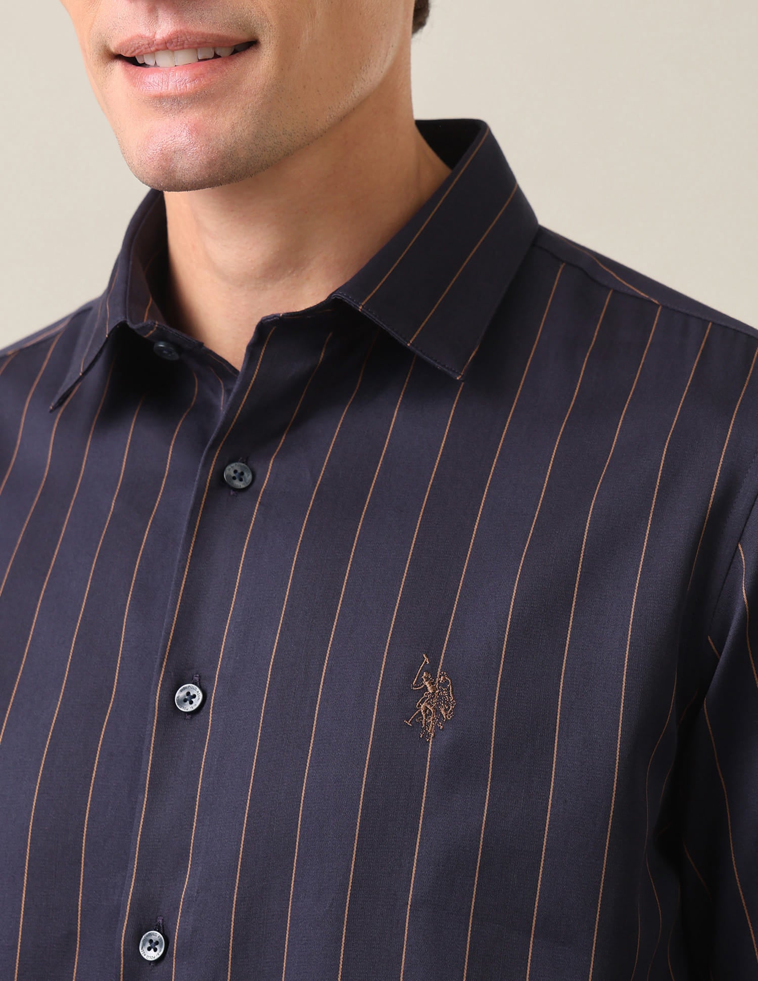 Vertical Striped Tailored Fit Shirt Dark Purple - U.S. Polo Assn. India | Large