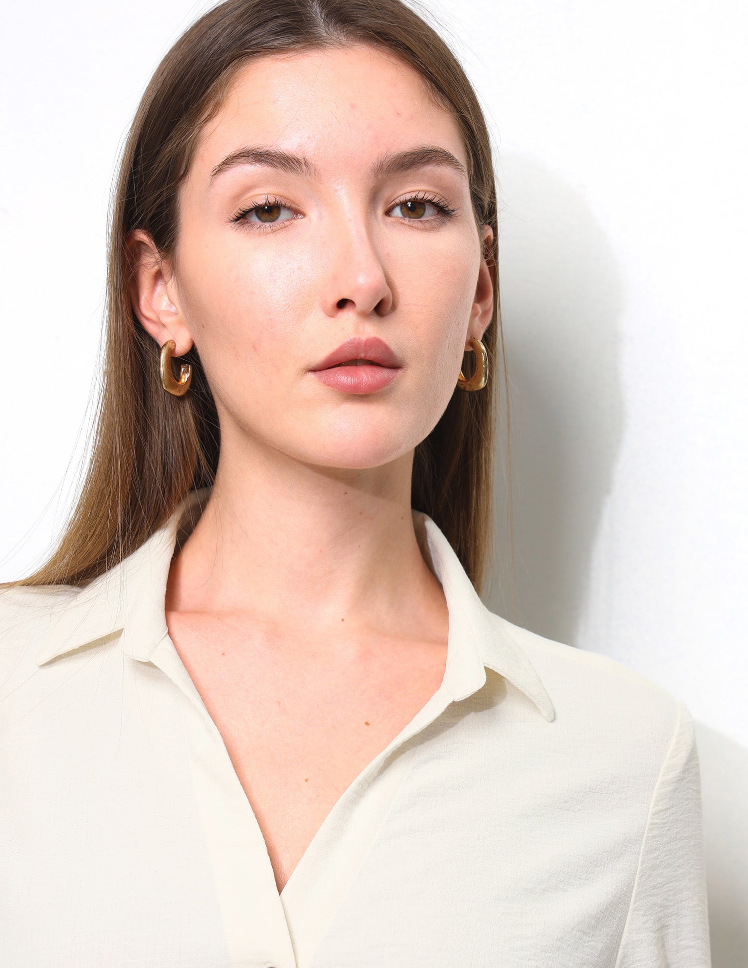 Solid V Neck Collar Shirt Off White - U.S. Polo Assn. India | Large