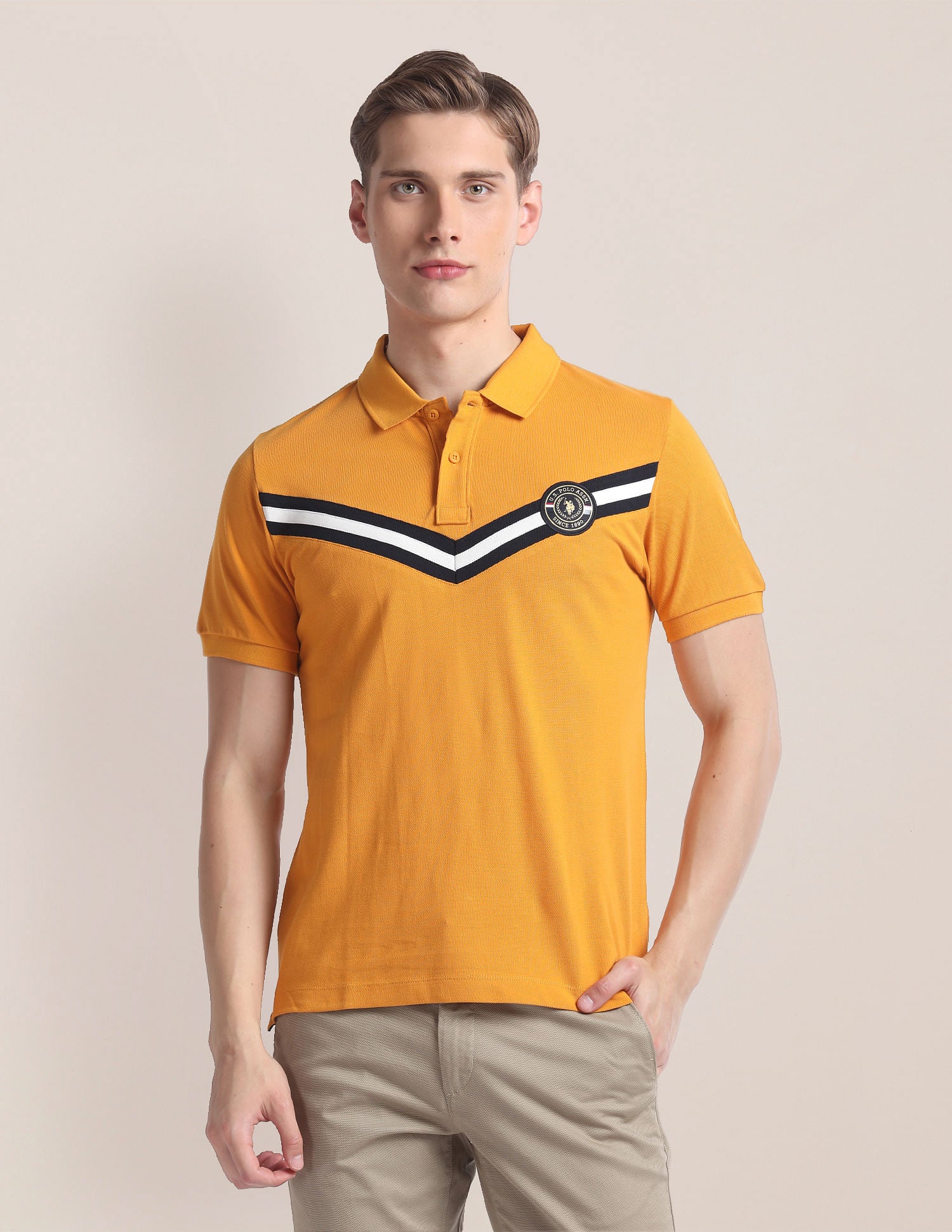 Horizontal Stripe Pique Polo Shirt Mustard - U.S. Polo Assn. India | Large