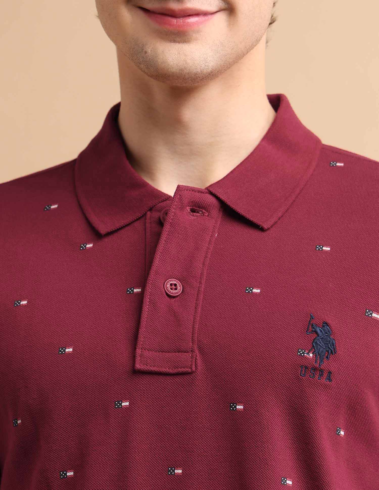 Flag Print Polo Shirt Dark Red - U.S. POLO ASSN. | Large