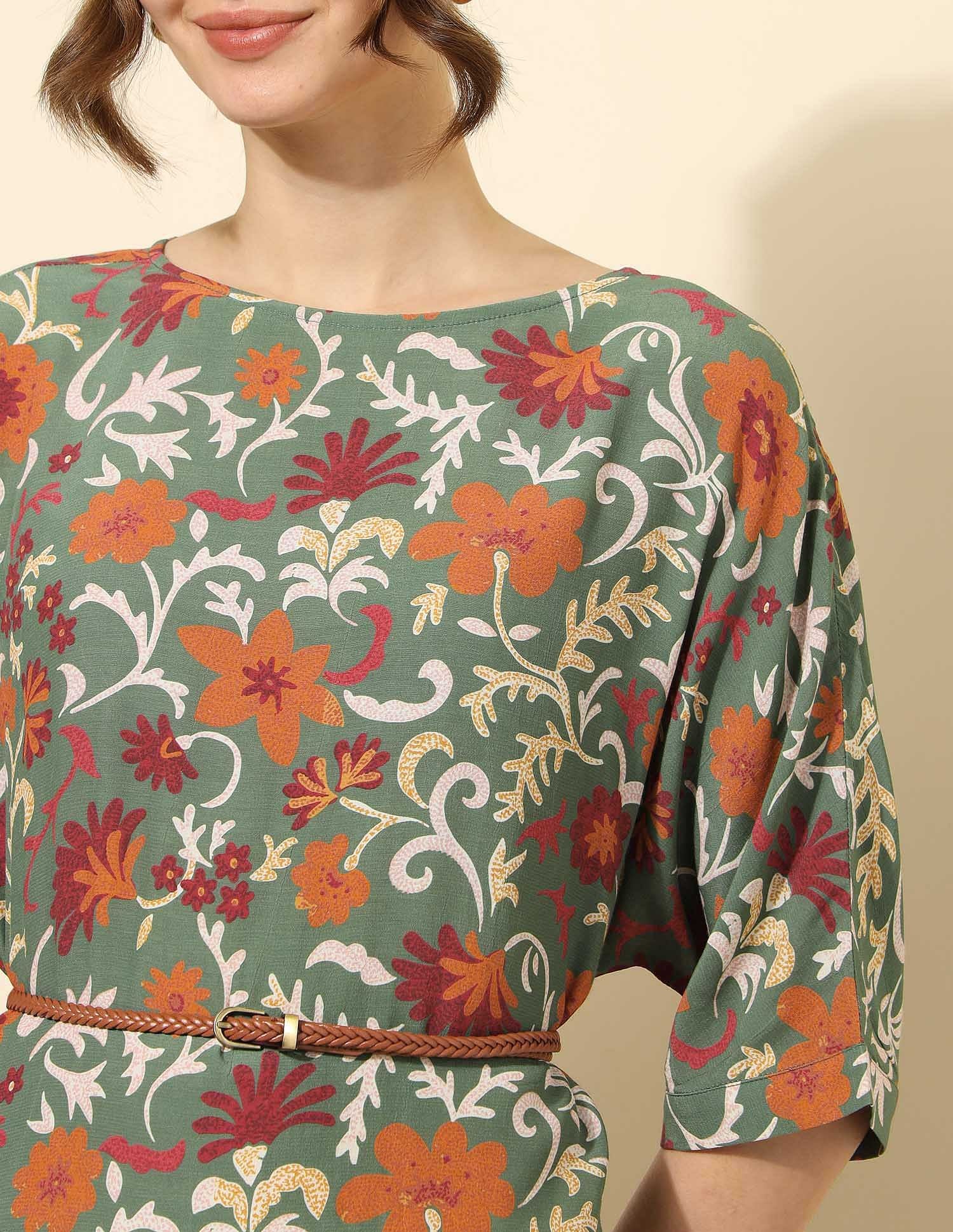 Floral Printed A-Line Midi Dress Multi-colour - U.S. Polo Assn. India | Large