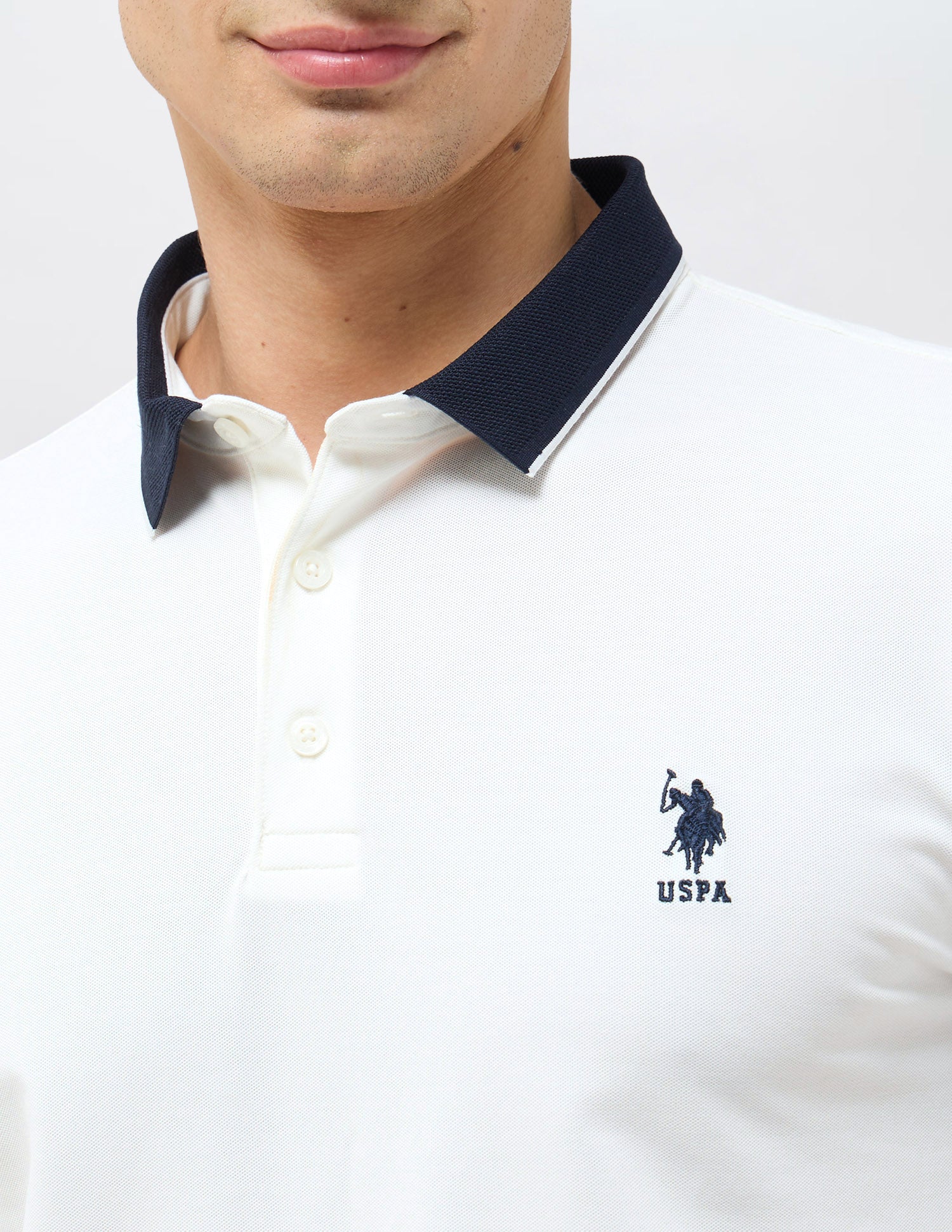 Solid Slim Fit Polo Shirt Off White - U.S. Polo Assn. India | Large