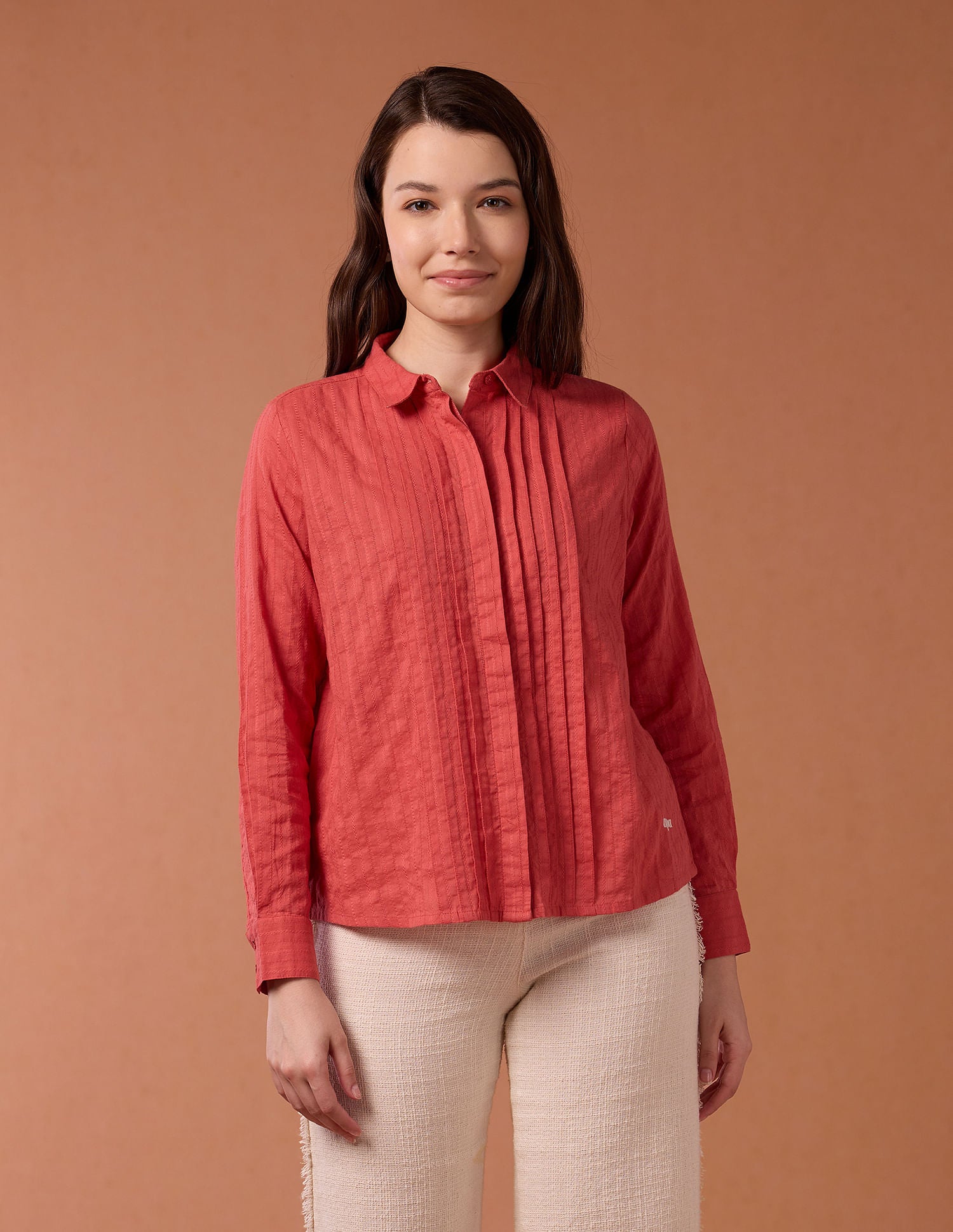 Pin Tucked Embroidered Shirt Coral - U.S. POLO ASSN. | Large