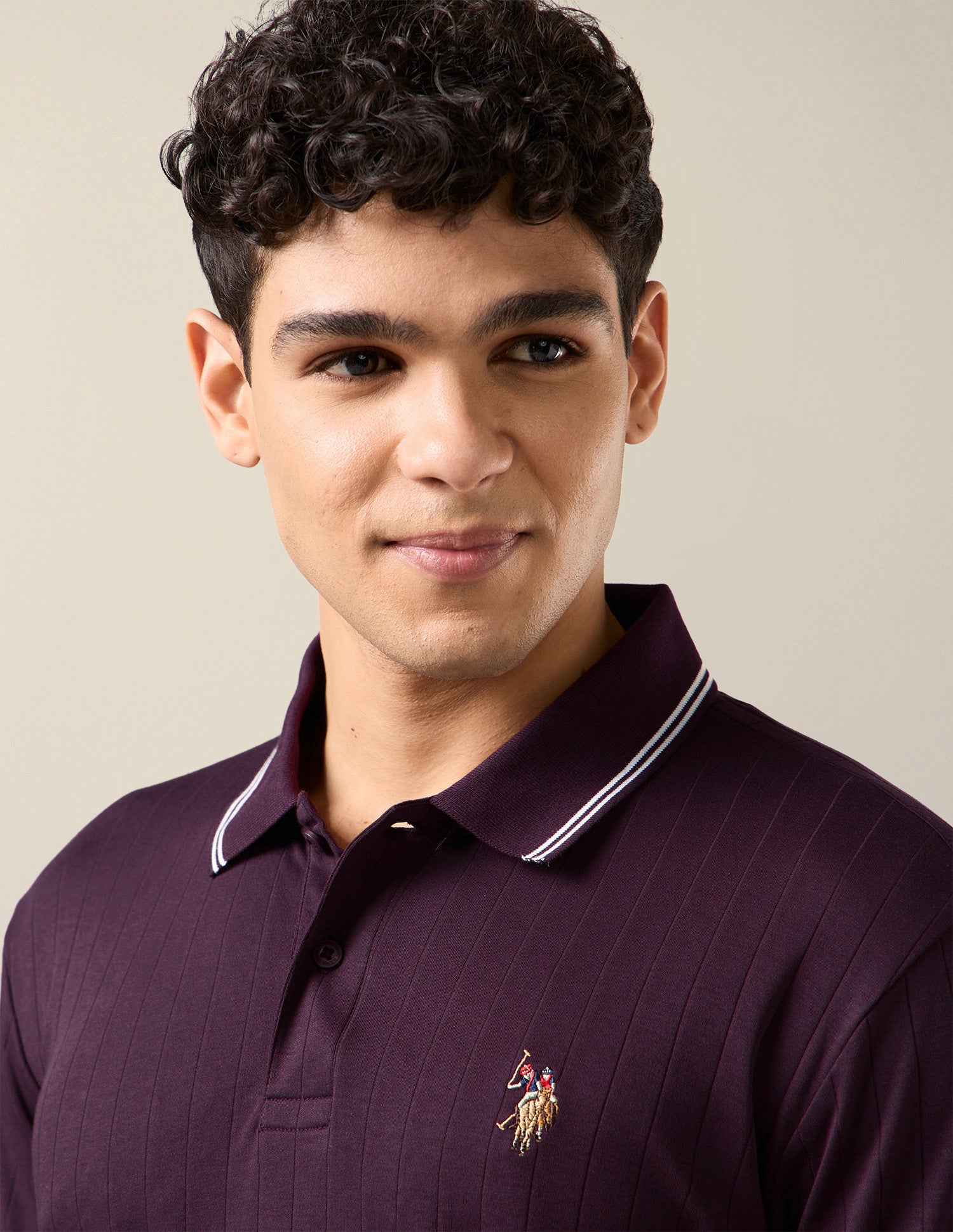 Patterned Knit Slim Fit Polo Shirt Purple - U.S. Polo Assn. India | Large