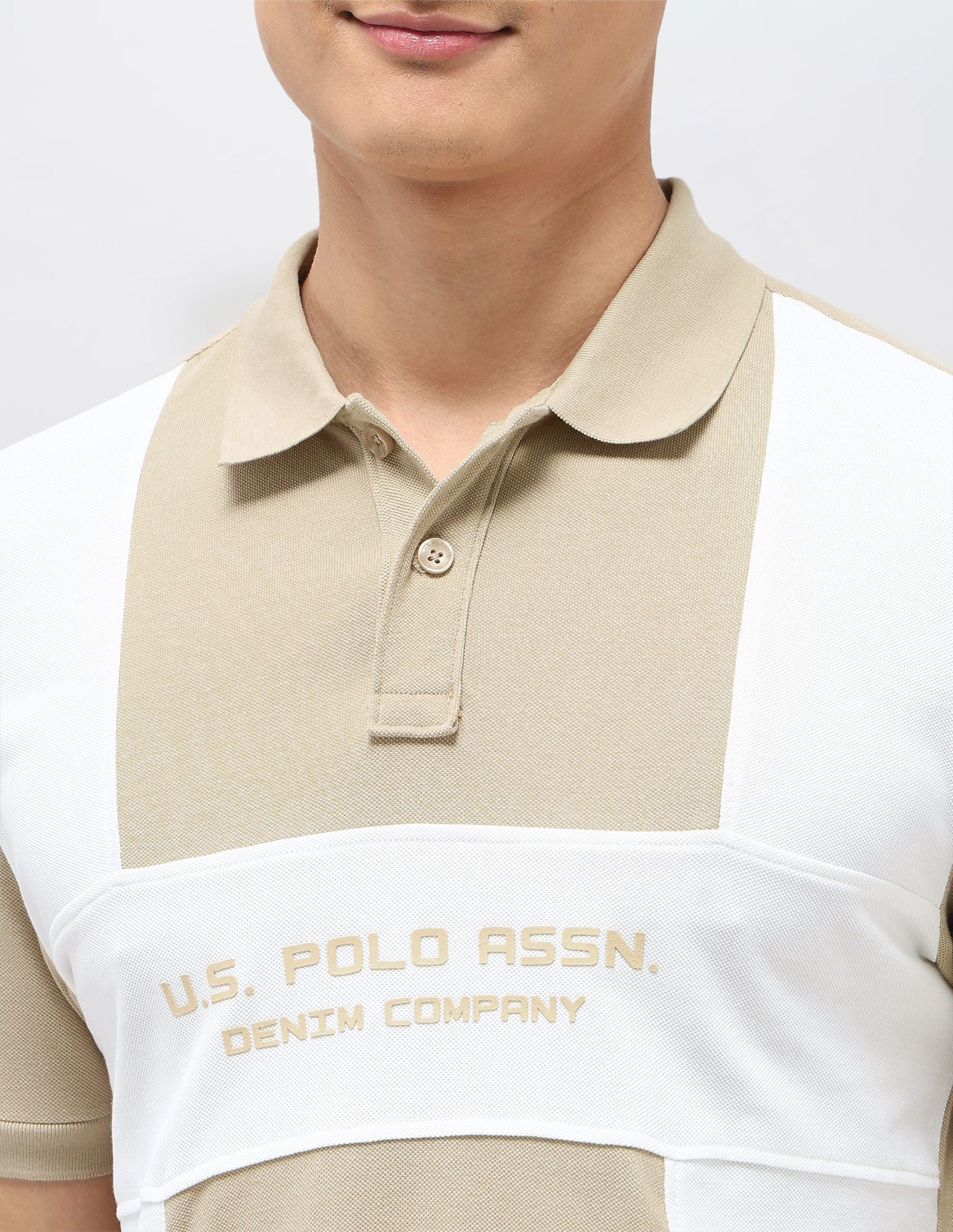 Colourblocked Pure Cotton Polo Shirt Beige - U.S. POLO ASSN. | Large