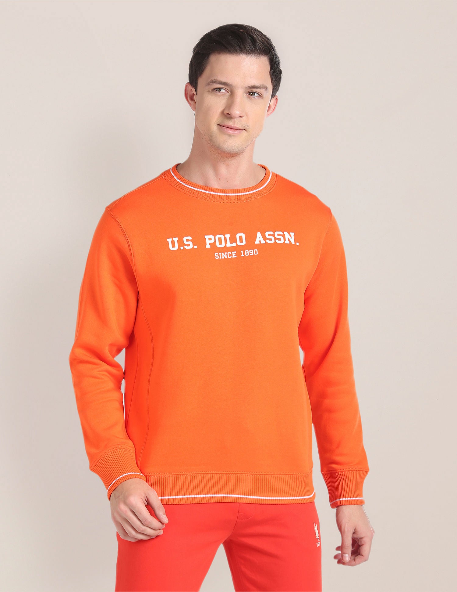 Crew Neck Brand Print Sweatshirt Orange - U.S. Polo Assn. India | Large