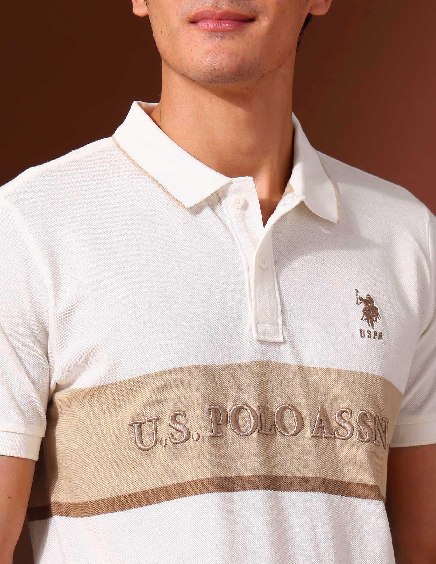Brand Embroidered Pure Cotton Varsity Polo Shirt Off White - U.S. Polo Assn. India | Large