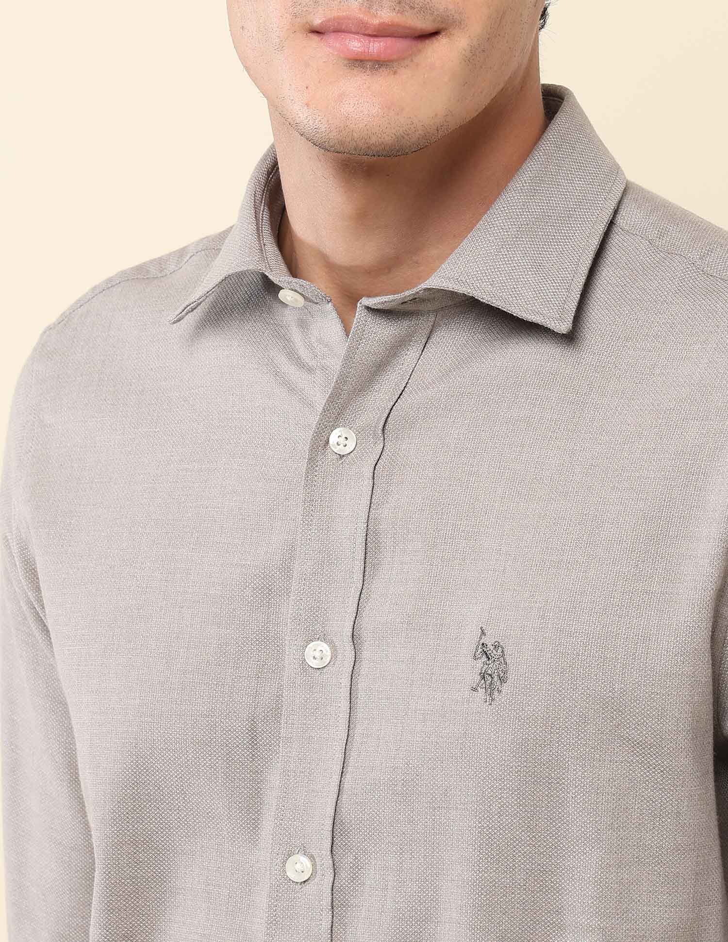Tailored Fit Pure Cotton Dobby Shirt Grey - U.S. Polo Assn. India | Large