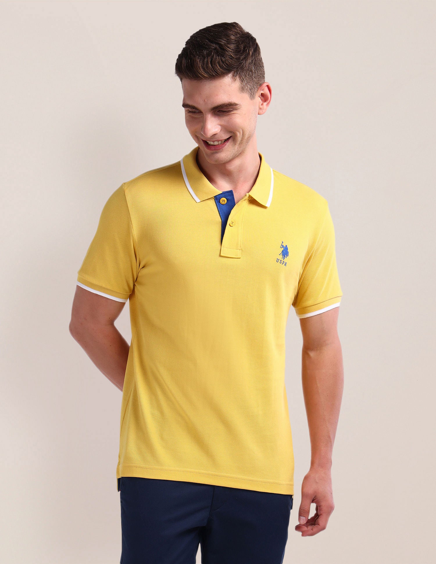 Slim Fit Solid Polo Shirt Yellow - U.S. Polo Assn. India | Large