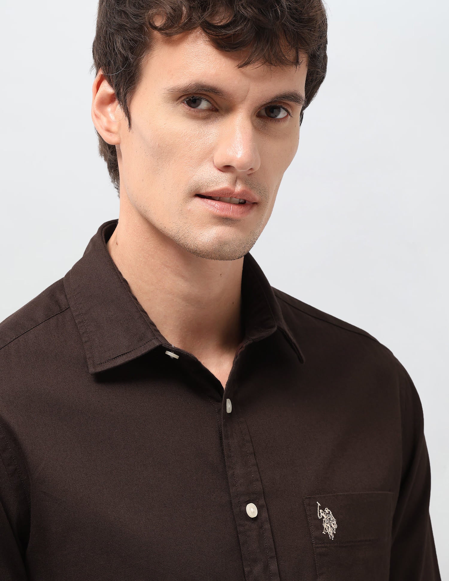 Solid Tailored Fit Shirt Brown - U.S. Polo Assn. India | Large