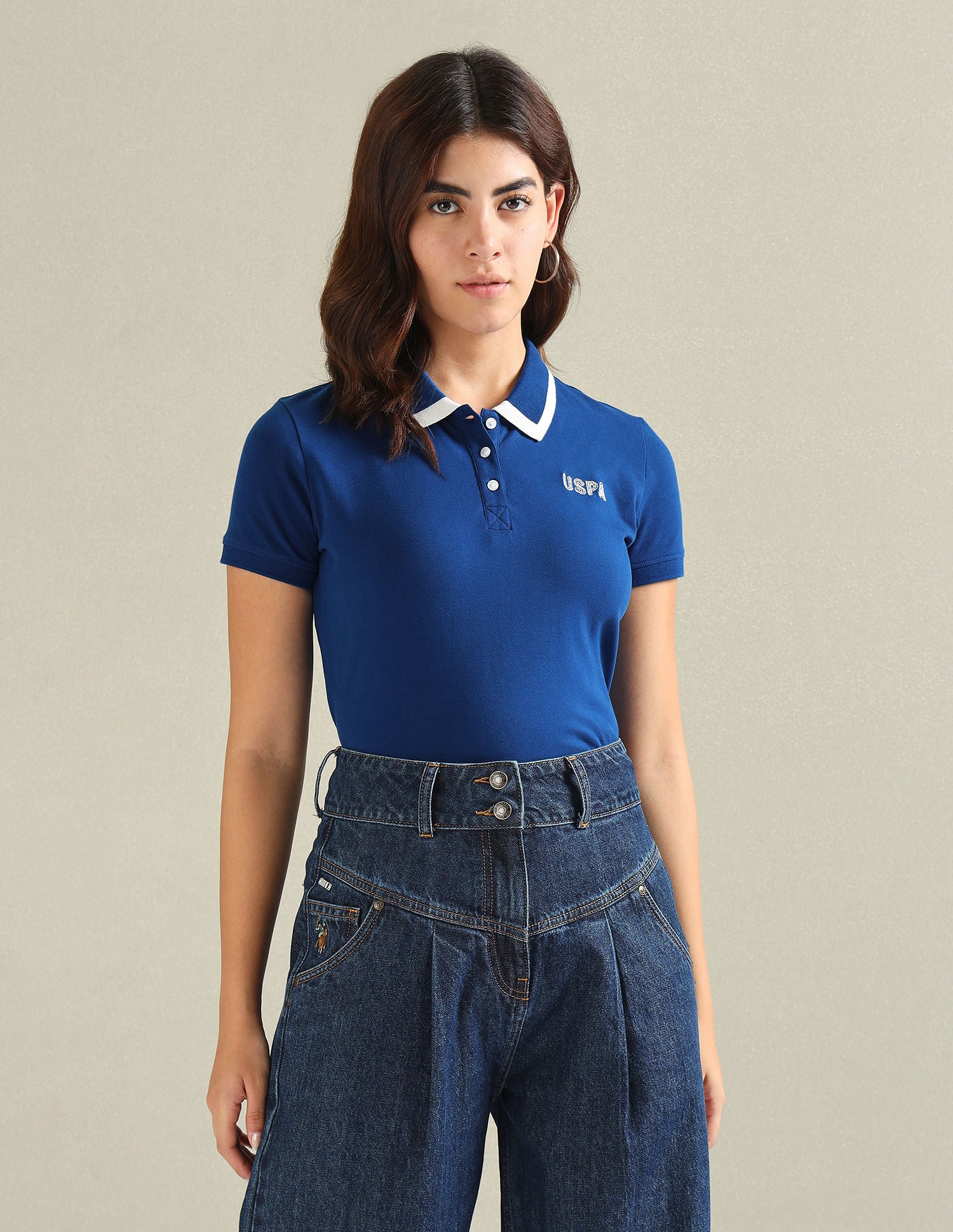 Cotton Stretch Tipped Polo Shirt Blue - U.S. POLO ASSN. | Large