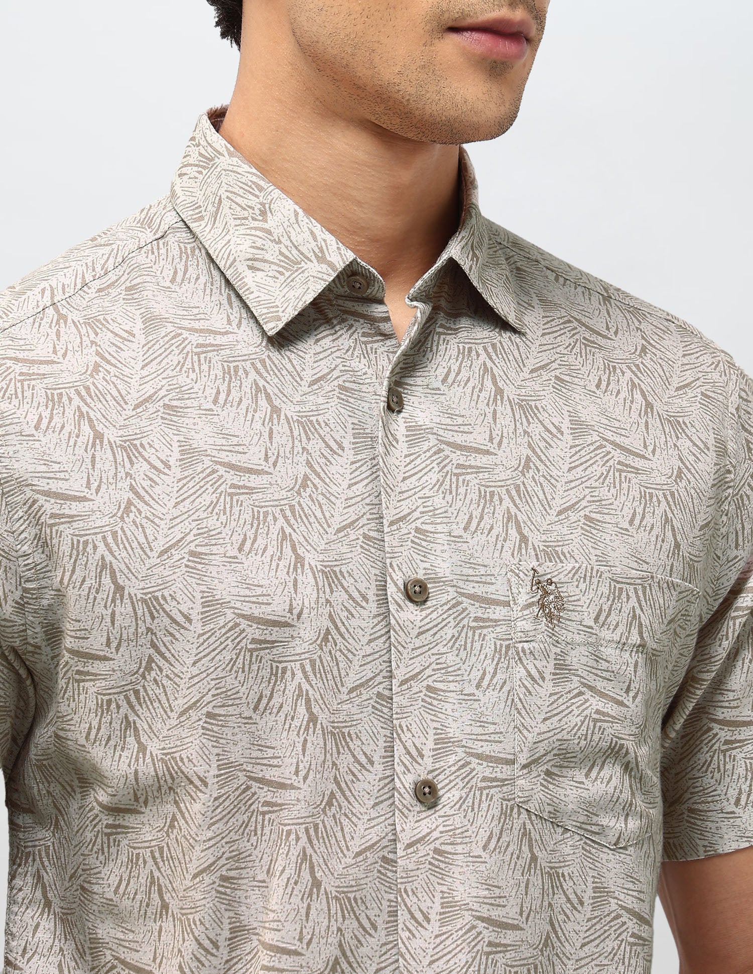 Tropical Printed Tailored Fit Shirt Khaki - U.S. POLO ASSN. | Large