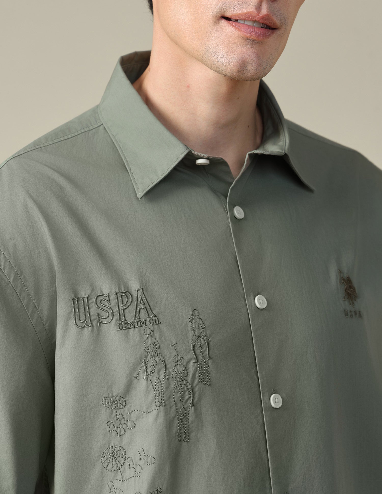 Graphic Brand Embroidered Regular Fit Shirt Green - U.S. Polo Assn. India | Large