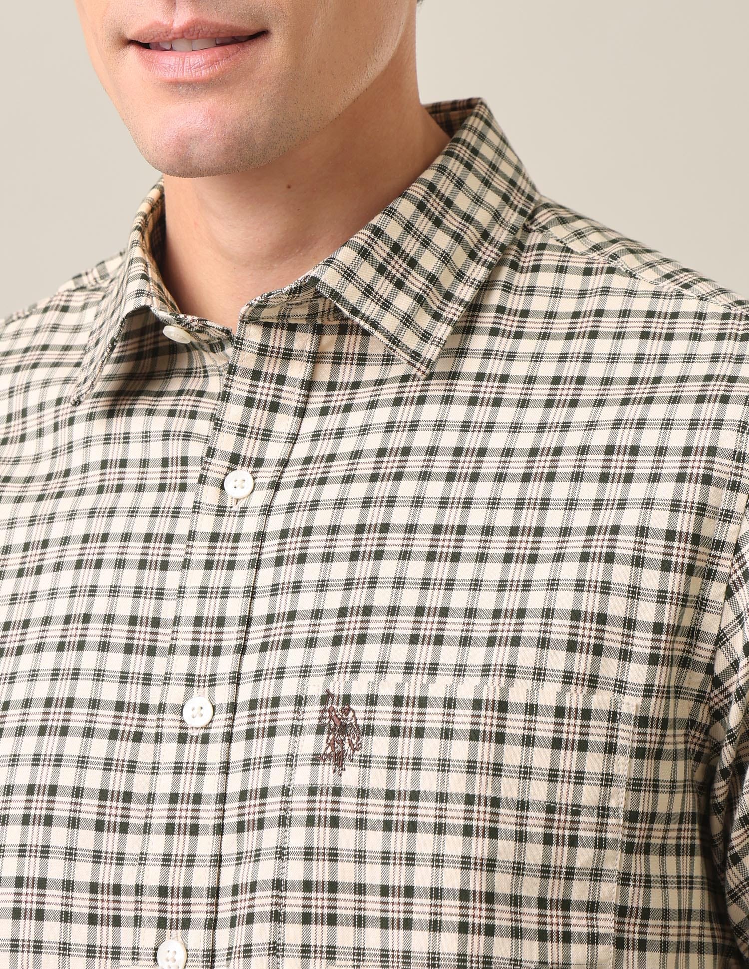 Plaid Checked Tailored Fit Shirt Olive Green - U.S. Polo Assn. India | Large