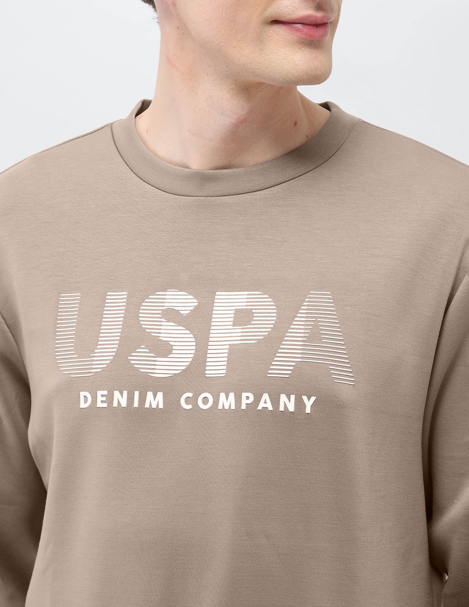 Brand Embossed Regular Fit Sweatshirt Light Khaki - U.S. Polo Assn. India | Large