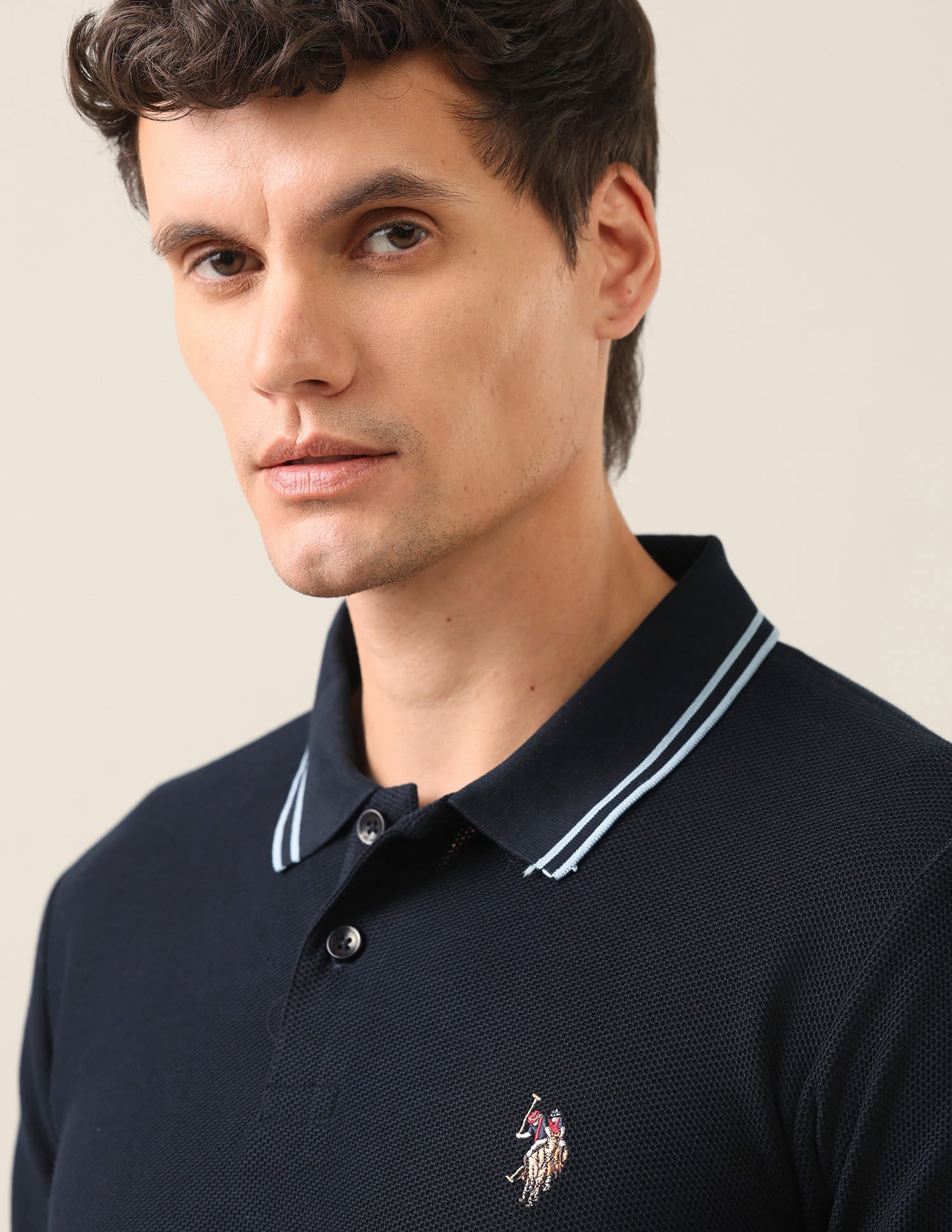 Solid Slim Fit Polo Shirt Navy - U.S. Polo Assn. India | Large