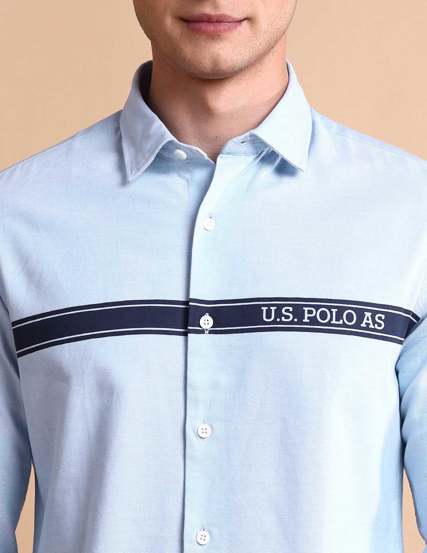 Brand Printed Tailored Fit Oxford Shirt Blue - U.S. POLO ASSN. | Large
