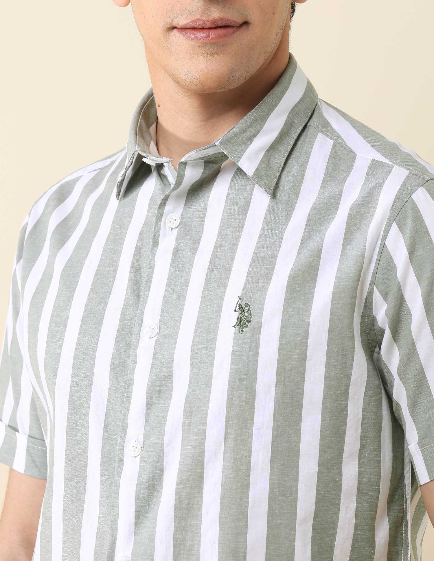 Vertical Striped Tailored Fit Shirt Green - U.S. Polo Assn. India | Large