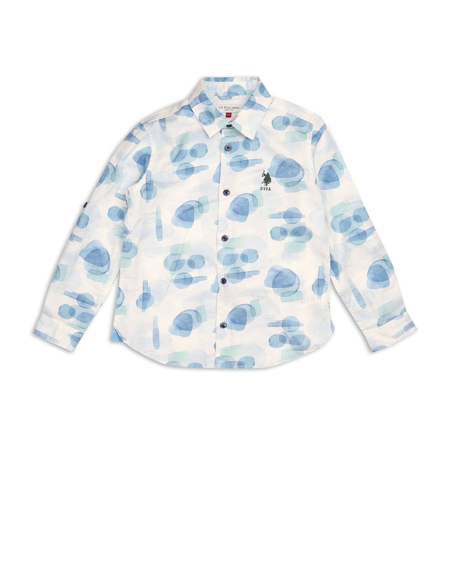 Boys Abstract Printed Satin Shirt Blue - U.S. POLO ASSN. | Large