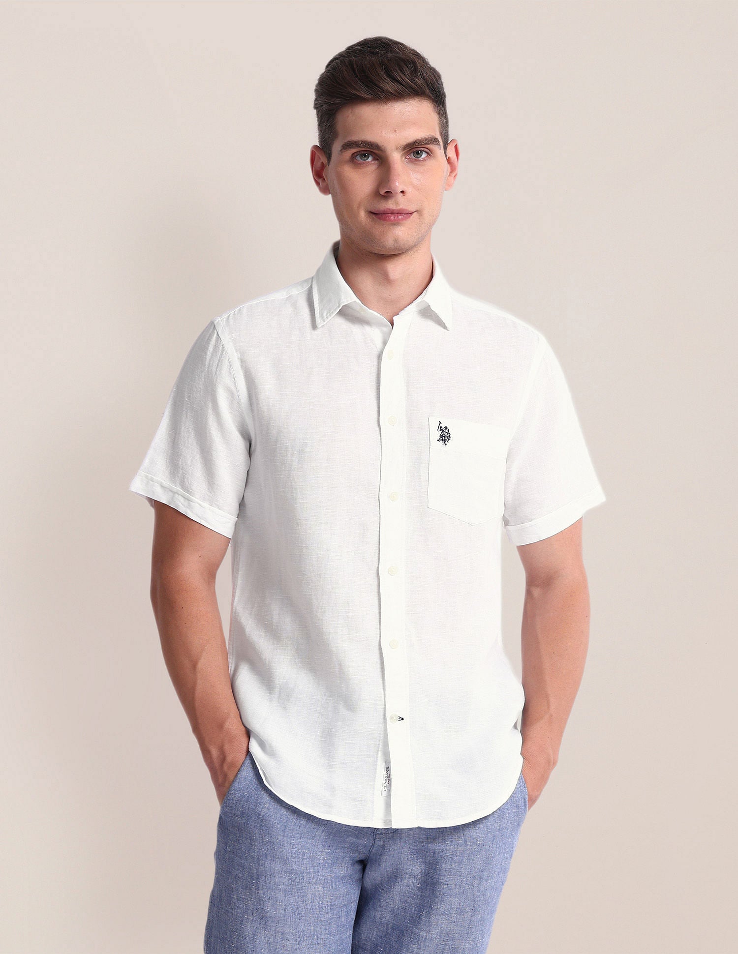 Tailored Fit Linen Blend Shirt White - U.S. POLO ASSN. | Large
