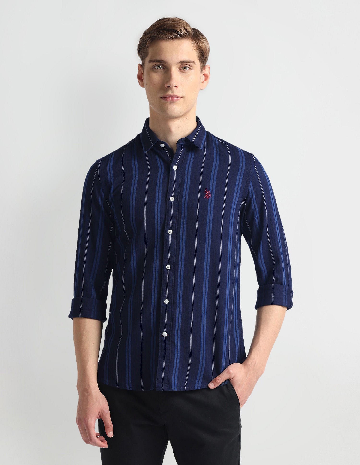 Vertical Stripe Slim Fit Shirt Blue - U.S. Polo Assn. India | Large