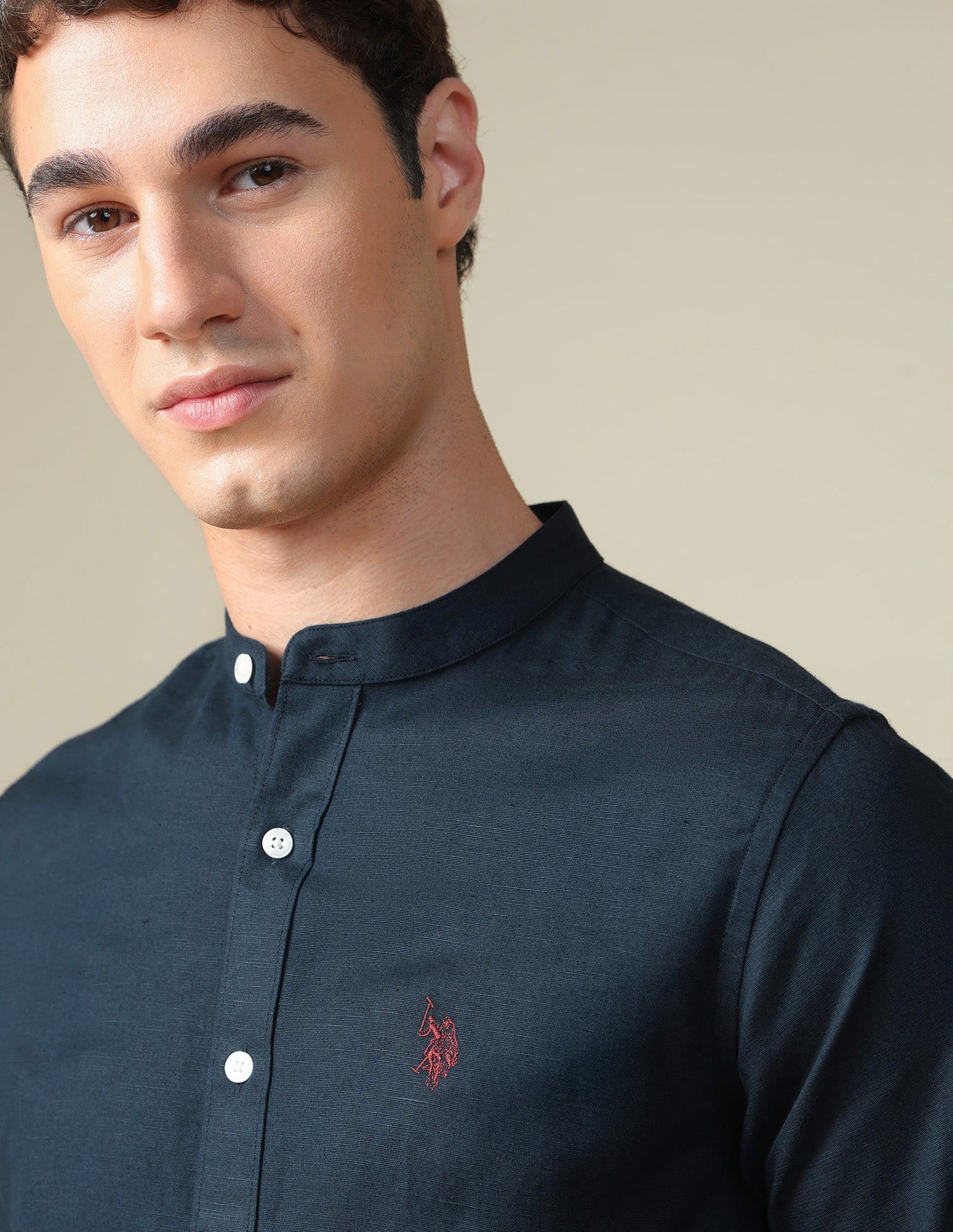 Tailored Fit Mandarin Shirt Navy - U.S. Polo Assn. India | Large