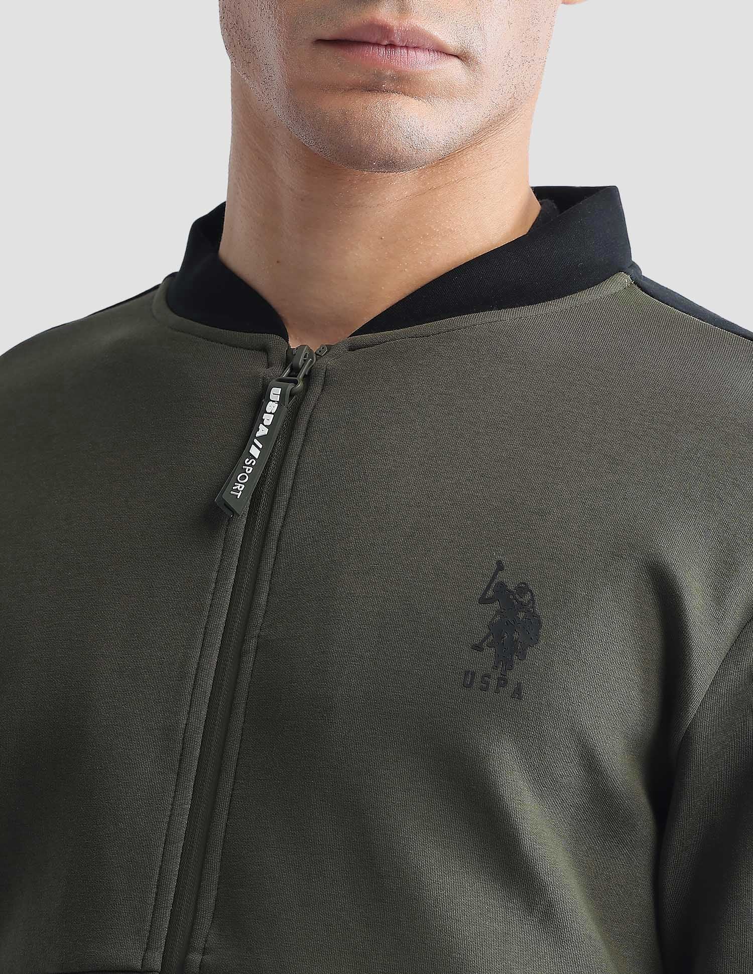 Slim Fit Zipper Active Sweatshirt Olive - U.S. Polo Assn. India | Large