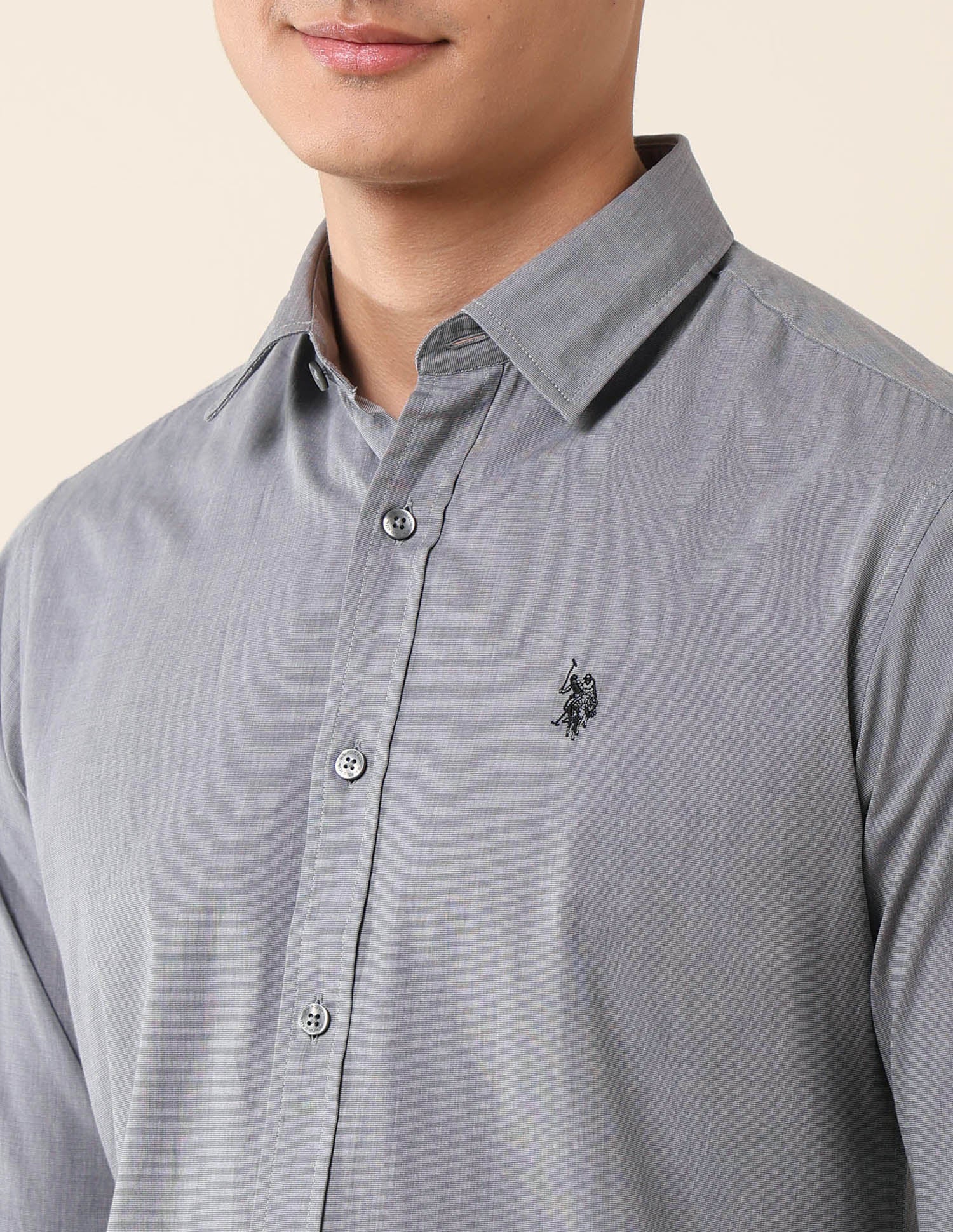 Tailored Fit Pure Cotton Shirt Grey - U.S. Polo Assn. India | Large