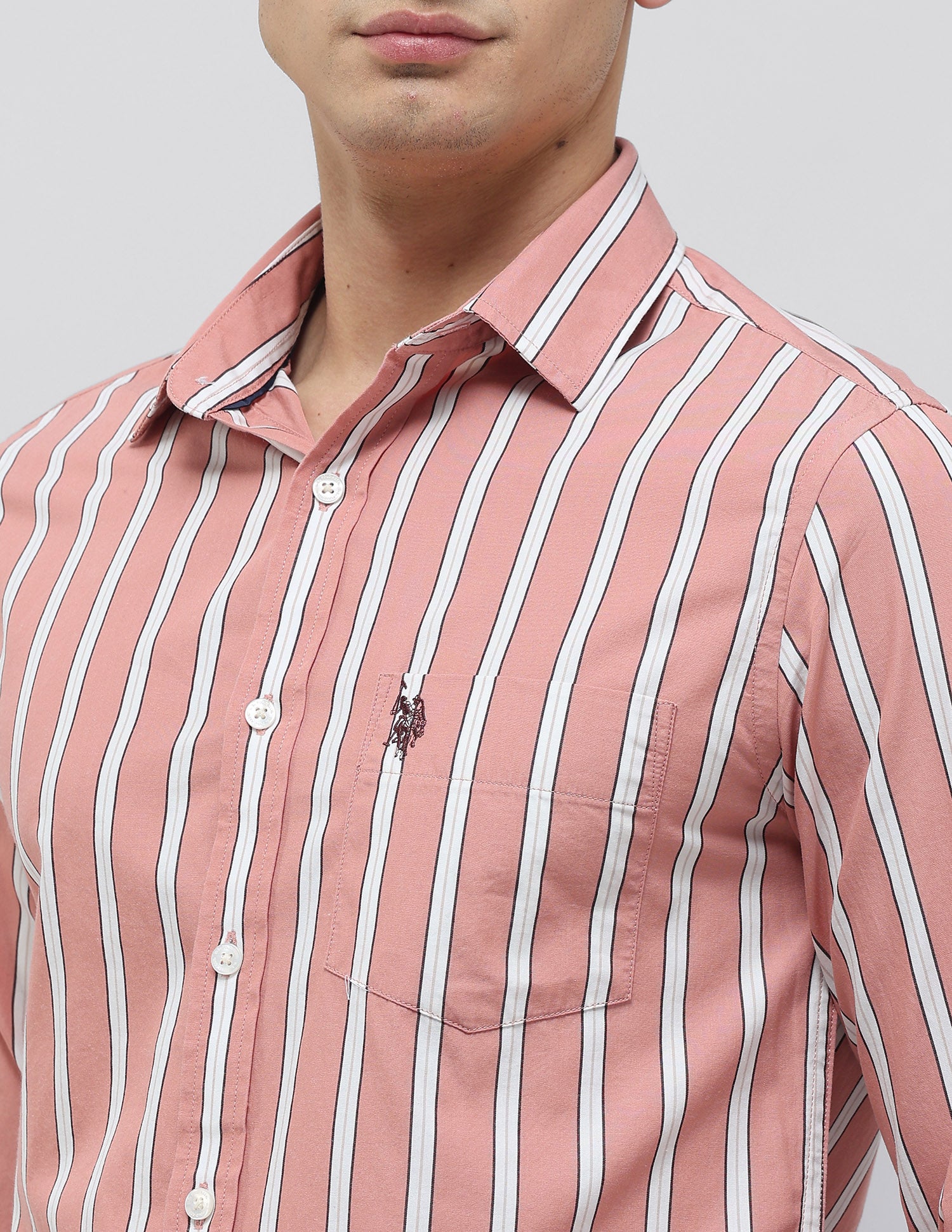 Vertical Striped Tailored Fit Shirt Peach - U.S. Polo Assn. India | Large