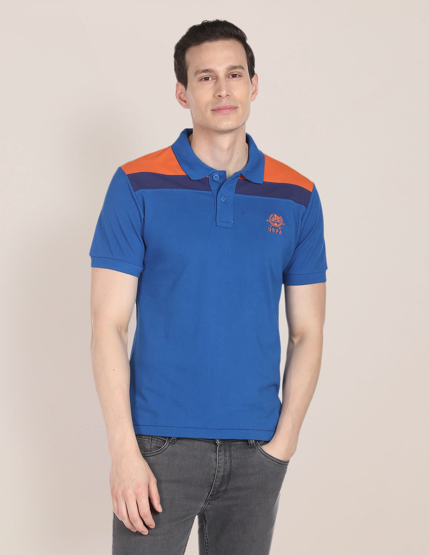 Panelled Colour Block Polo Shirt Dark Blue - U.S. Polo Assn. India | Large