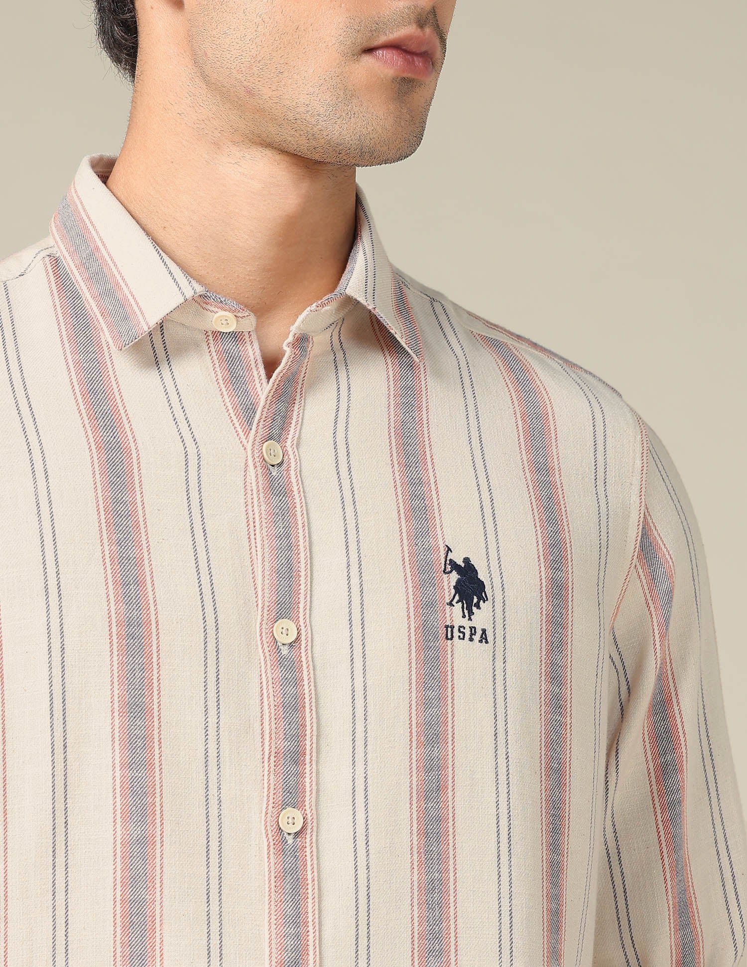 Regular Fit Vertical Striped Shirt Ivory - U.S. POLO ASSN. | Large