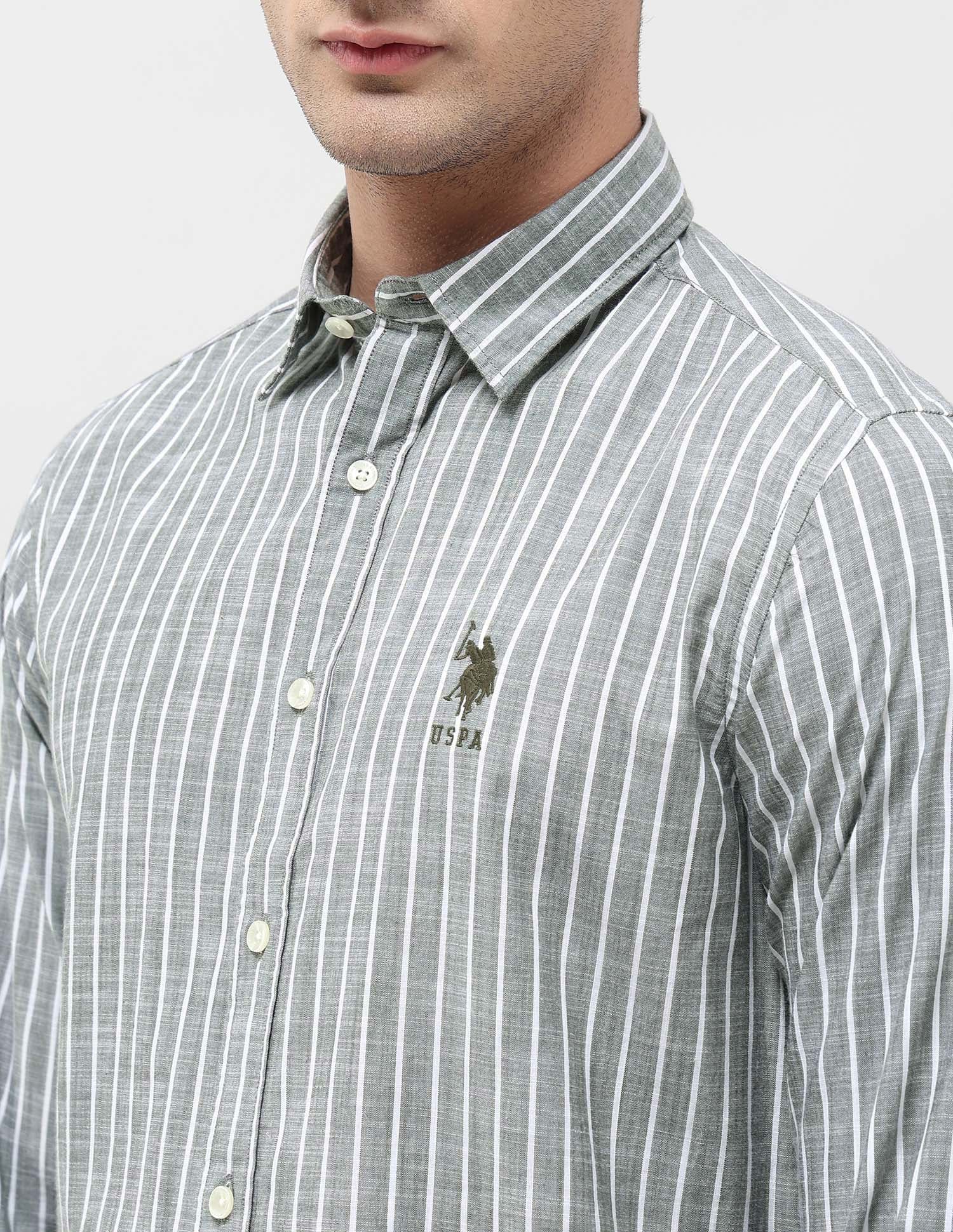 Vertical Striped Regular Fit Shirt Green - U.S. POLO ASSN. | Large